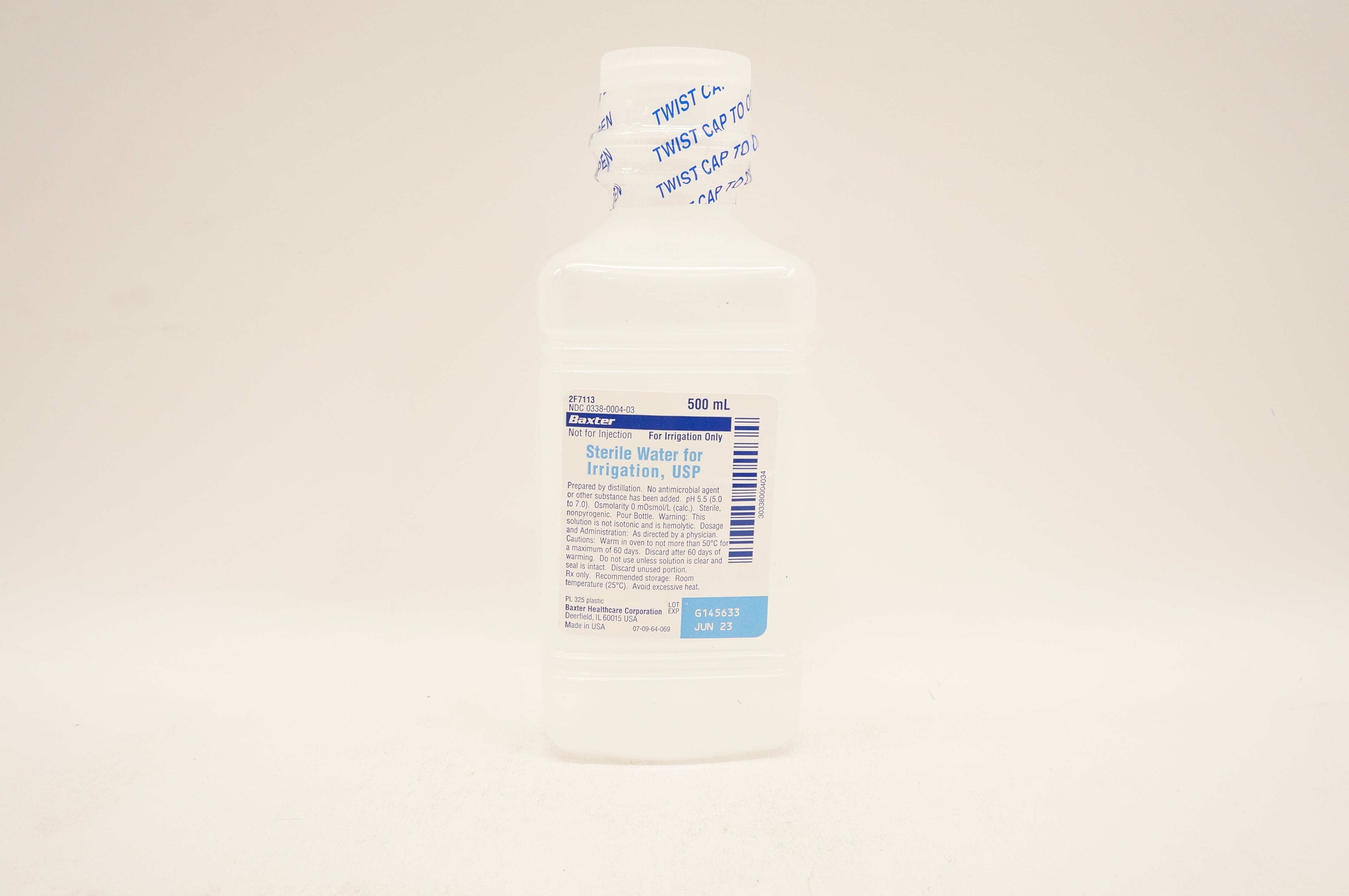 Baxter 2F7113 Sterile Water for Irrigation, USP, 500 mL