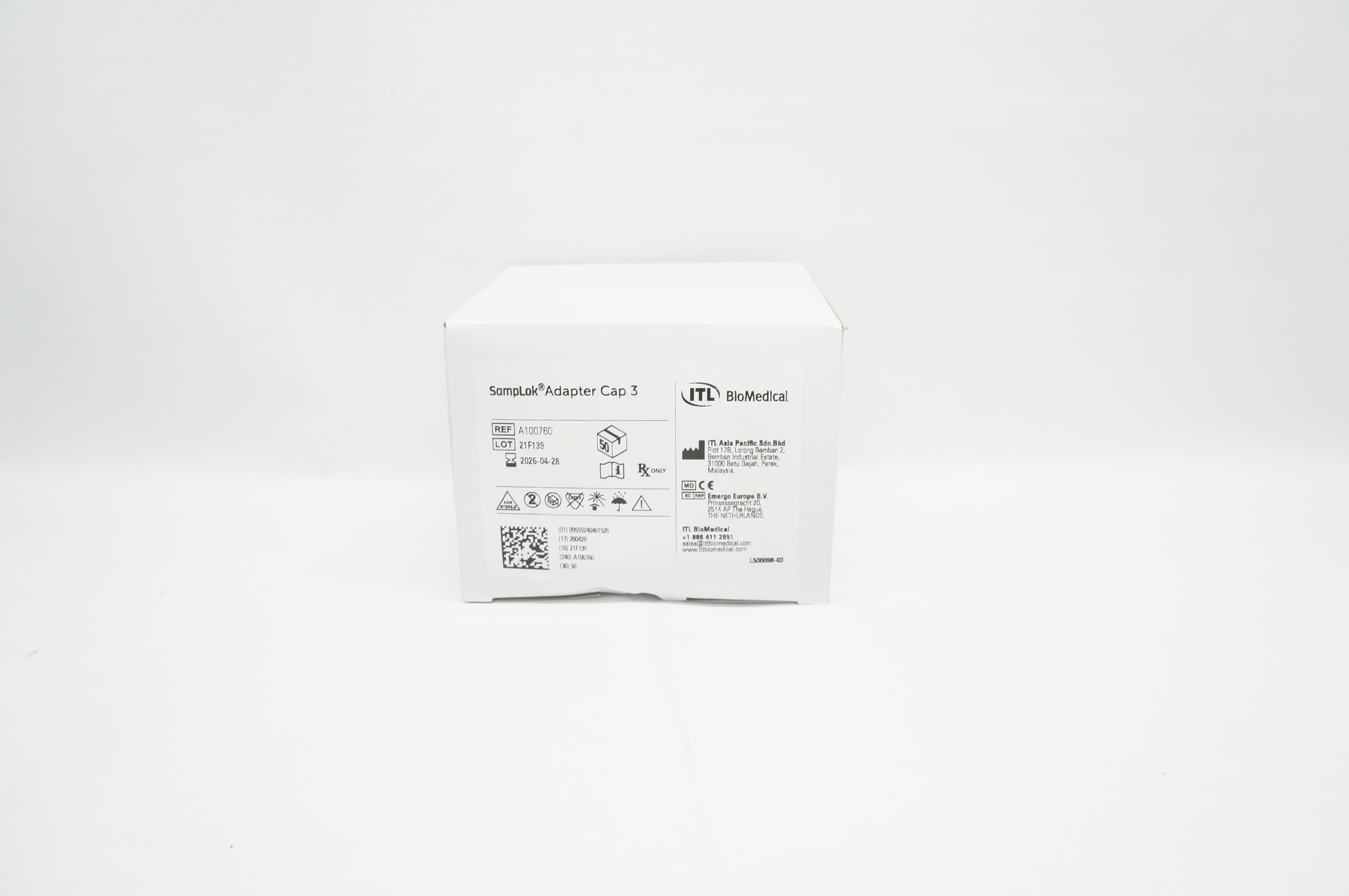 ITL BioMedical A100760 SampLok Adapter Cap 3 - Box of 50