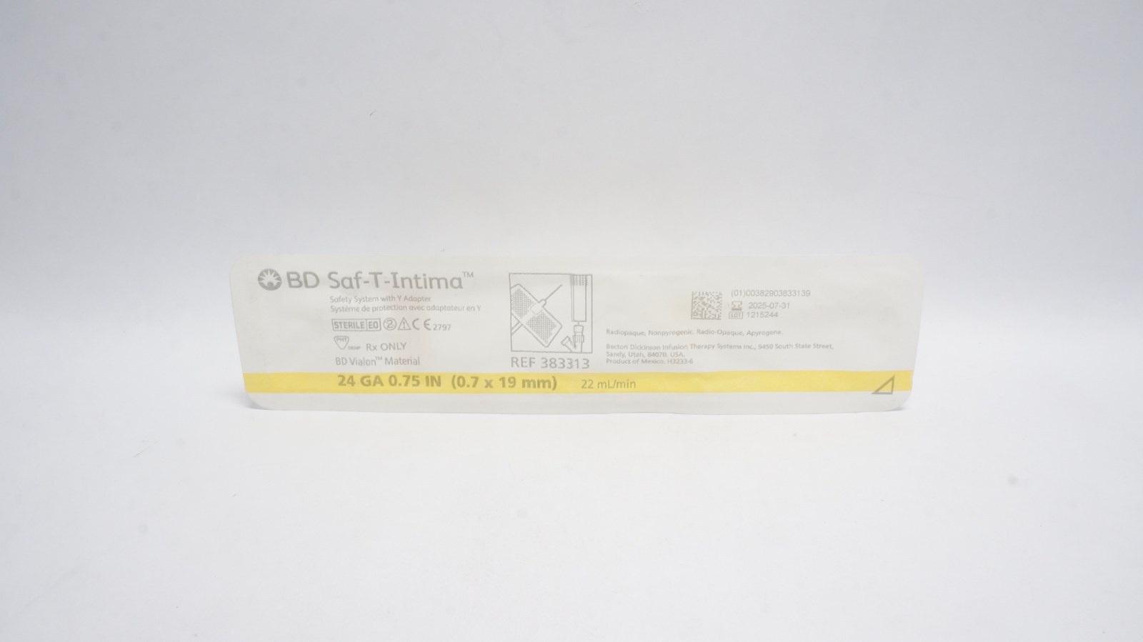BD Saf-T-Intima REF 383313 Safety System 24 GA 0.75 IN