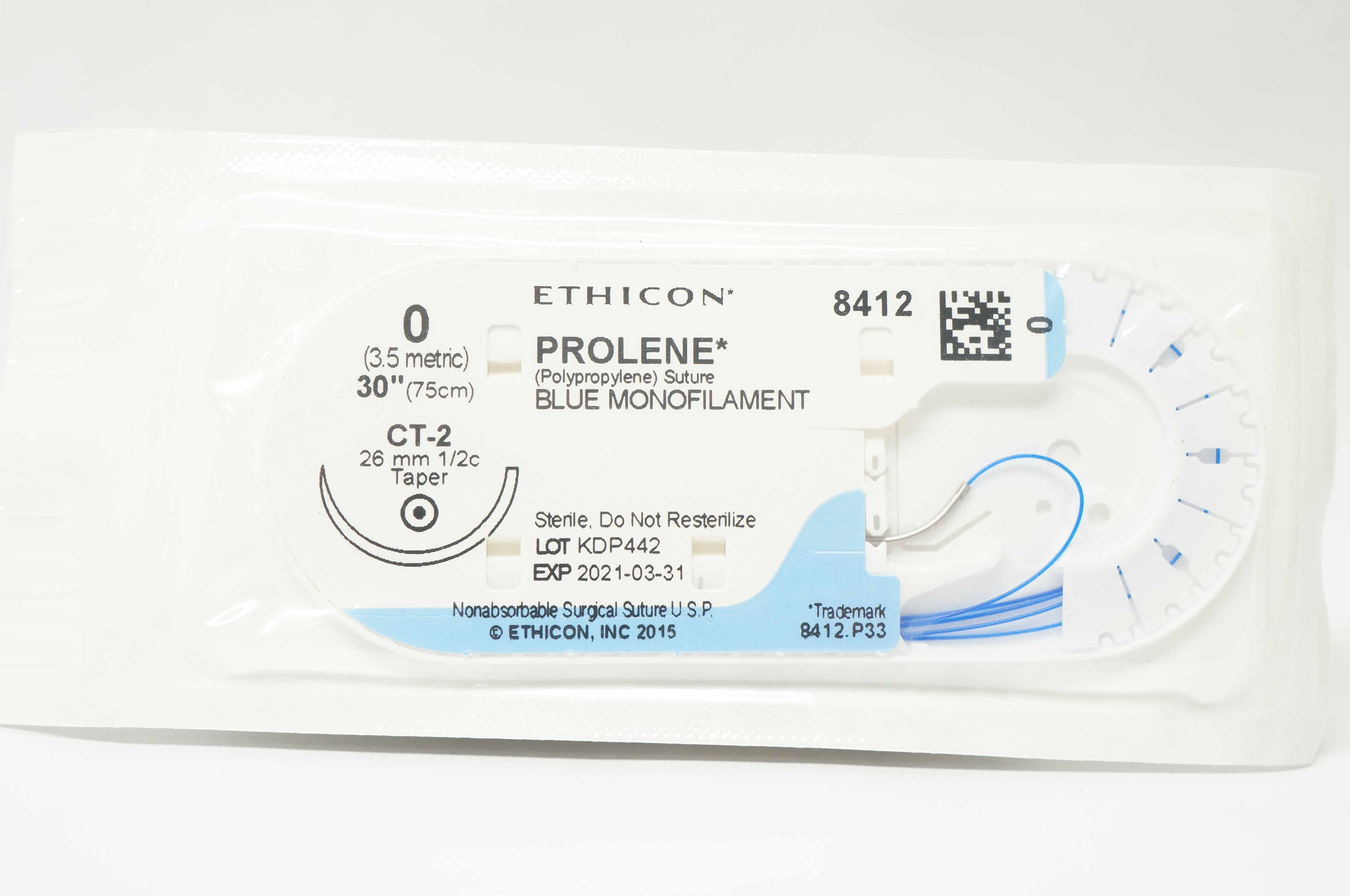Ethicon 8412 0 PROLENE Polypropylene Stre CT-2 26mm 1/2c Taper 30 inch (x)