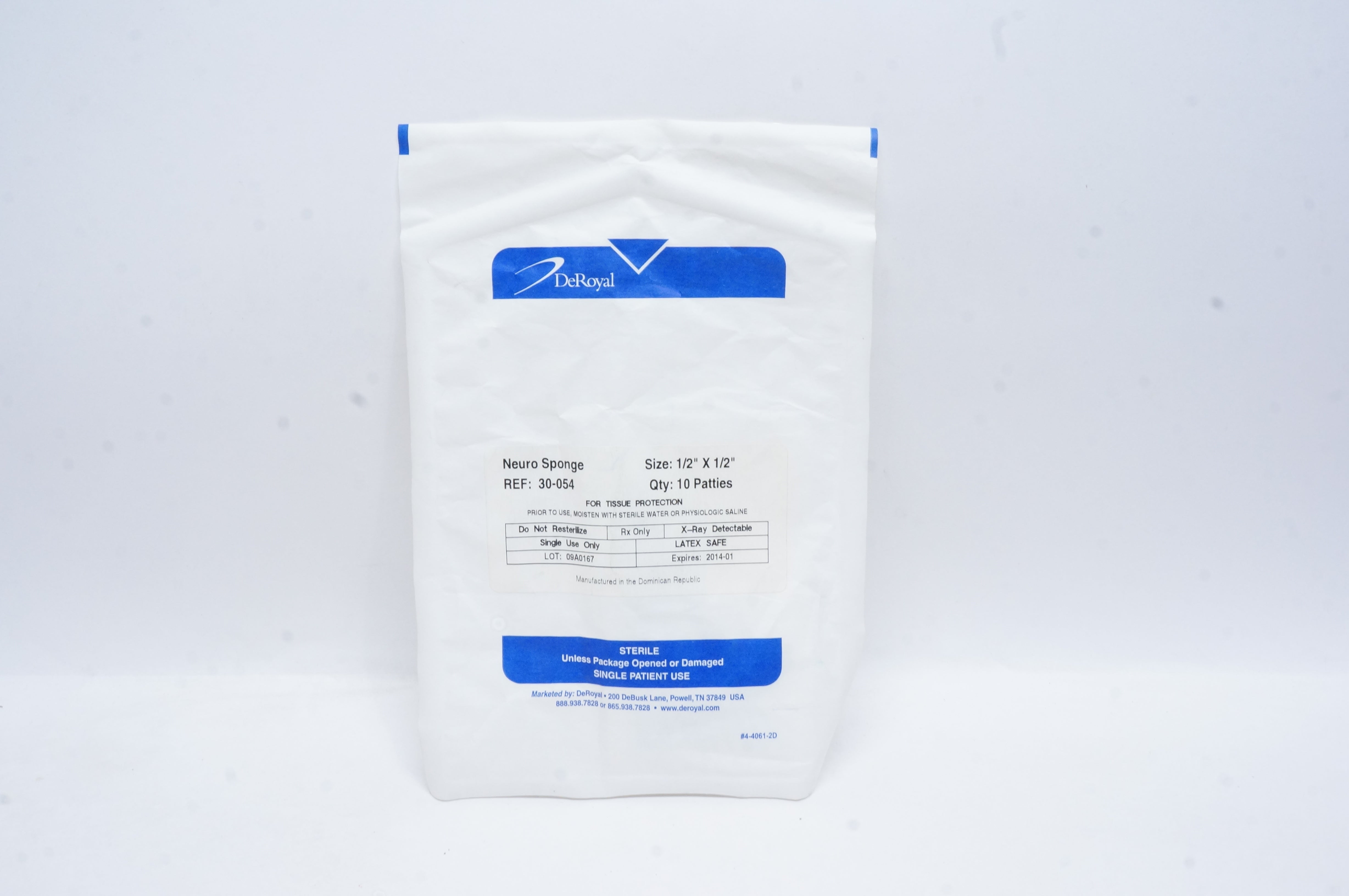 DeRoyal 30-054 Neuro Sponge 1/2inch x 1/2inch (x) - Pack of 10