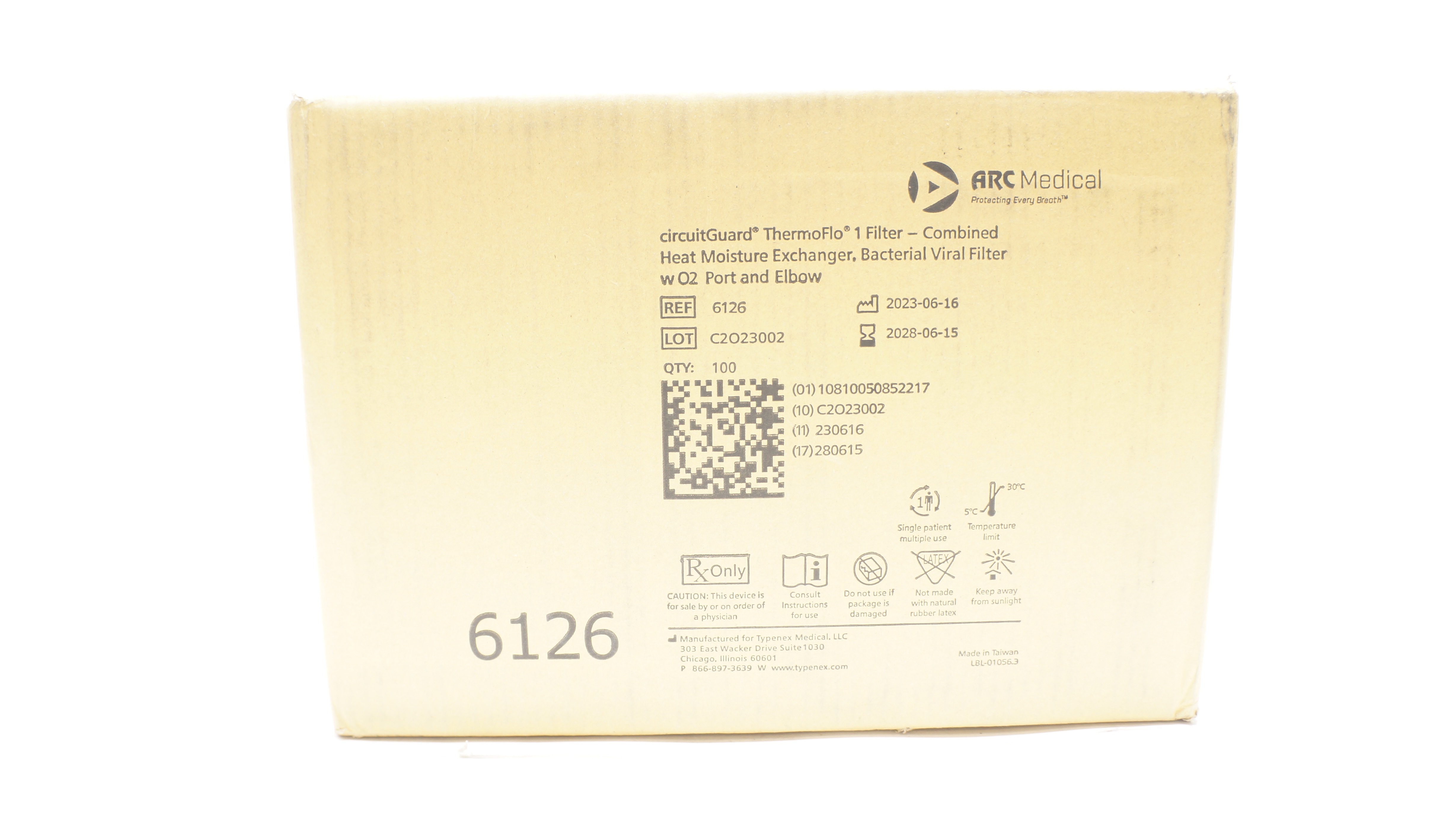 ARC Medical 6126 Thermoflo Heat Moisture Exchanger Viral Filter - Case of 100