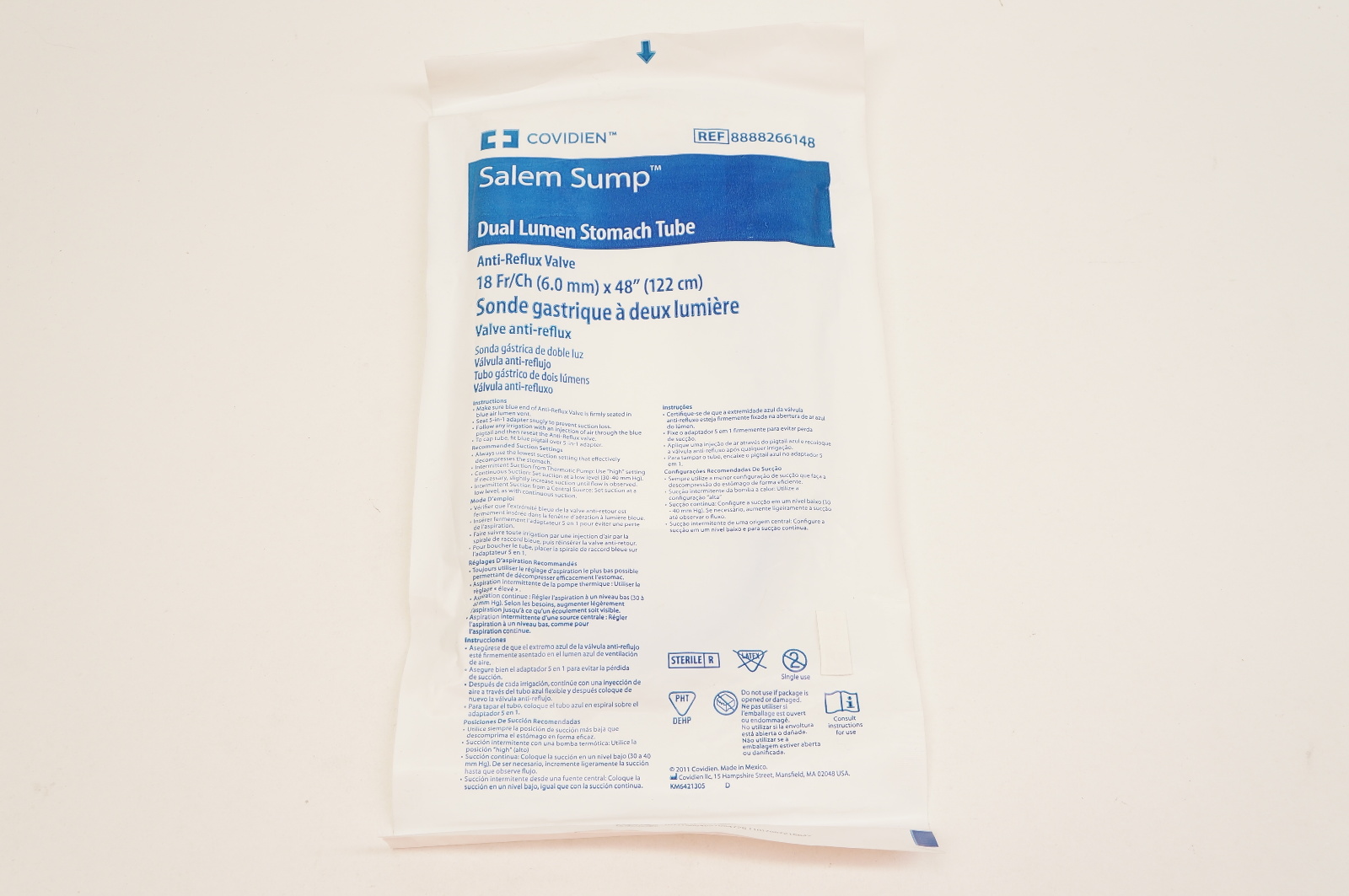 Covidien 8888266148 Salem Sump Dual Lumen Stomach Tube 18Fr. x 48inch