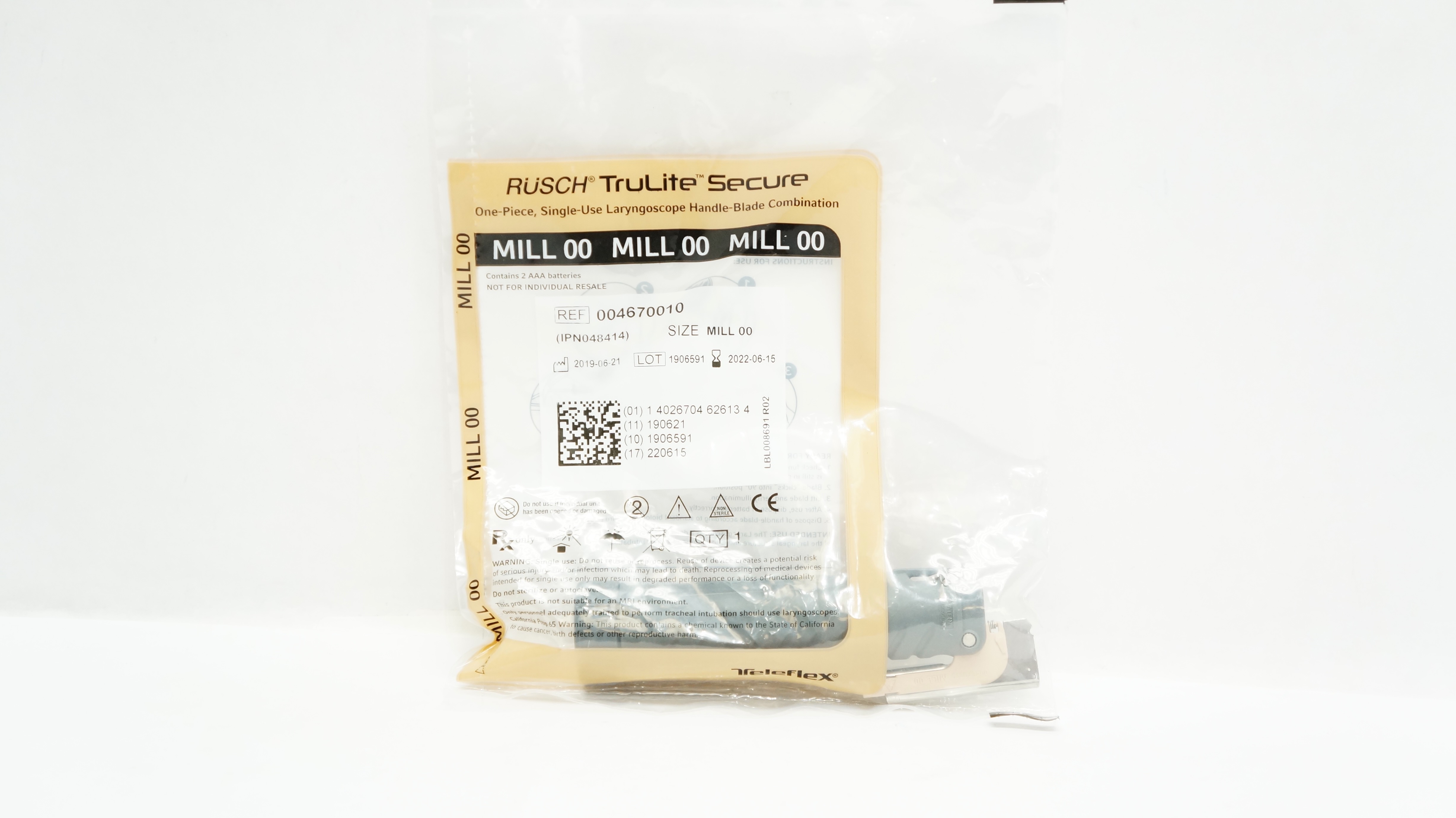 Teleflex 004670010 Rusch TruLite Secure Laryngoscope Handle-Blade, Mill 00 (x)