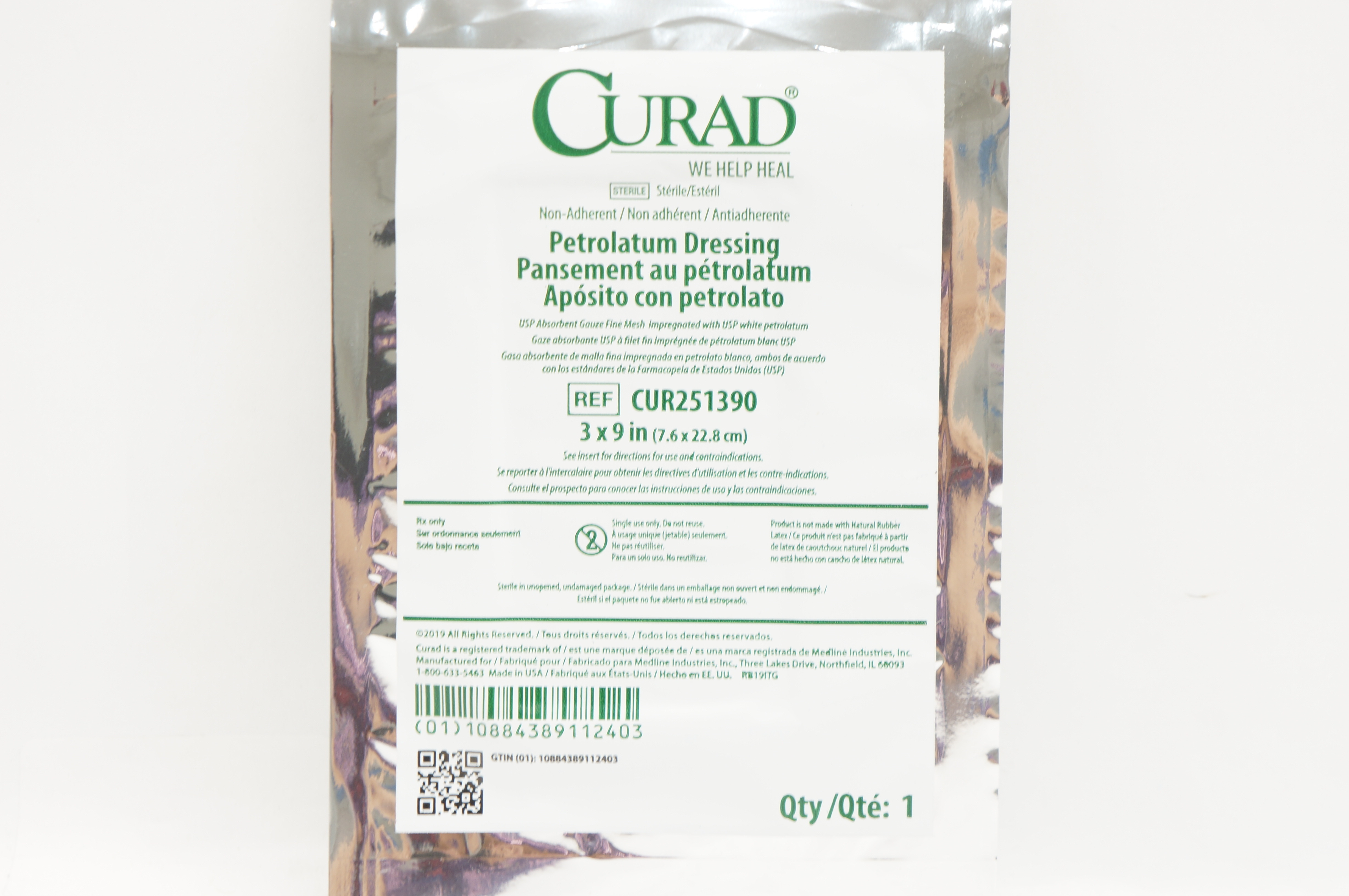 Medline CUR251390 Curad Petrolatum Dressing  3 inch x 9 inch (x)