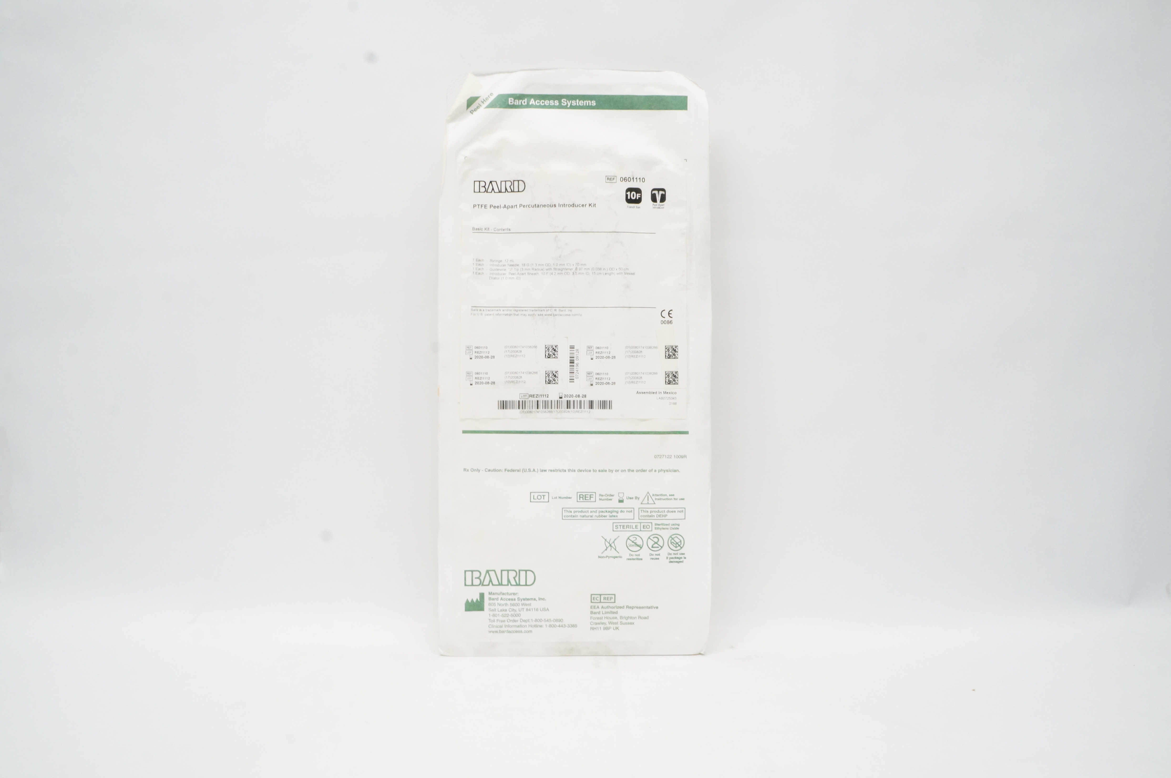 Bard 0601110 PTFE Peel-Apart Percutaneous Introducer Kit, 10 Fr (x)