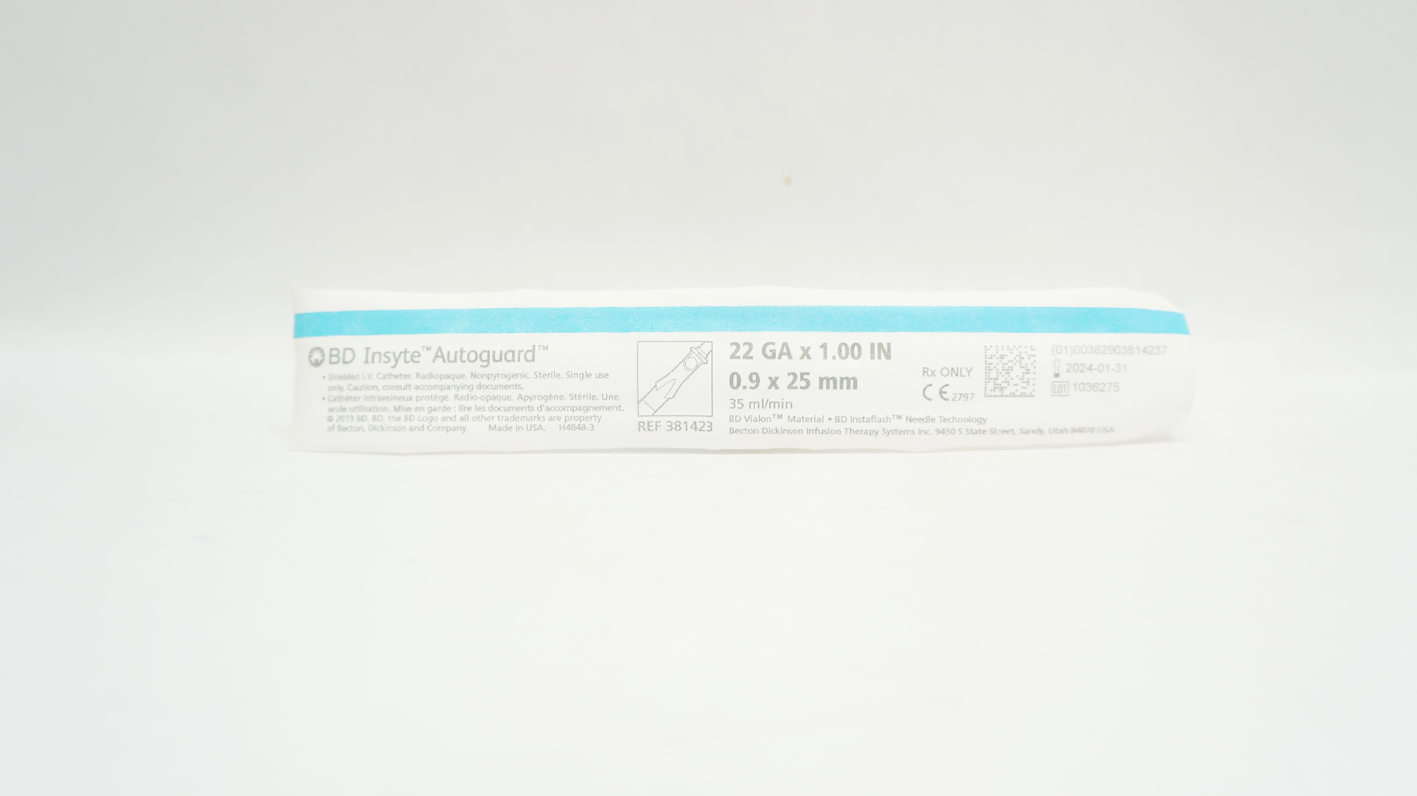 BD 381423 Insyte Autoguard Shielded IV Cath. 22G x 1.00inch 35 ml/min