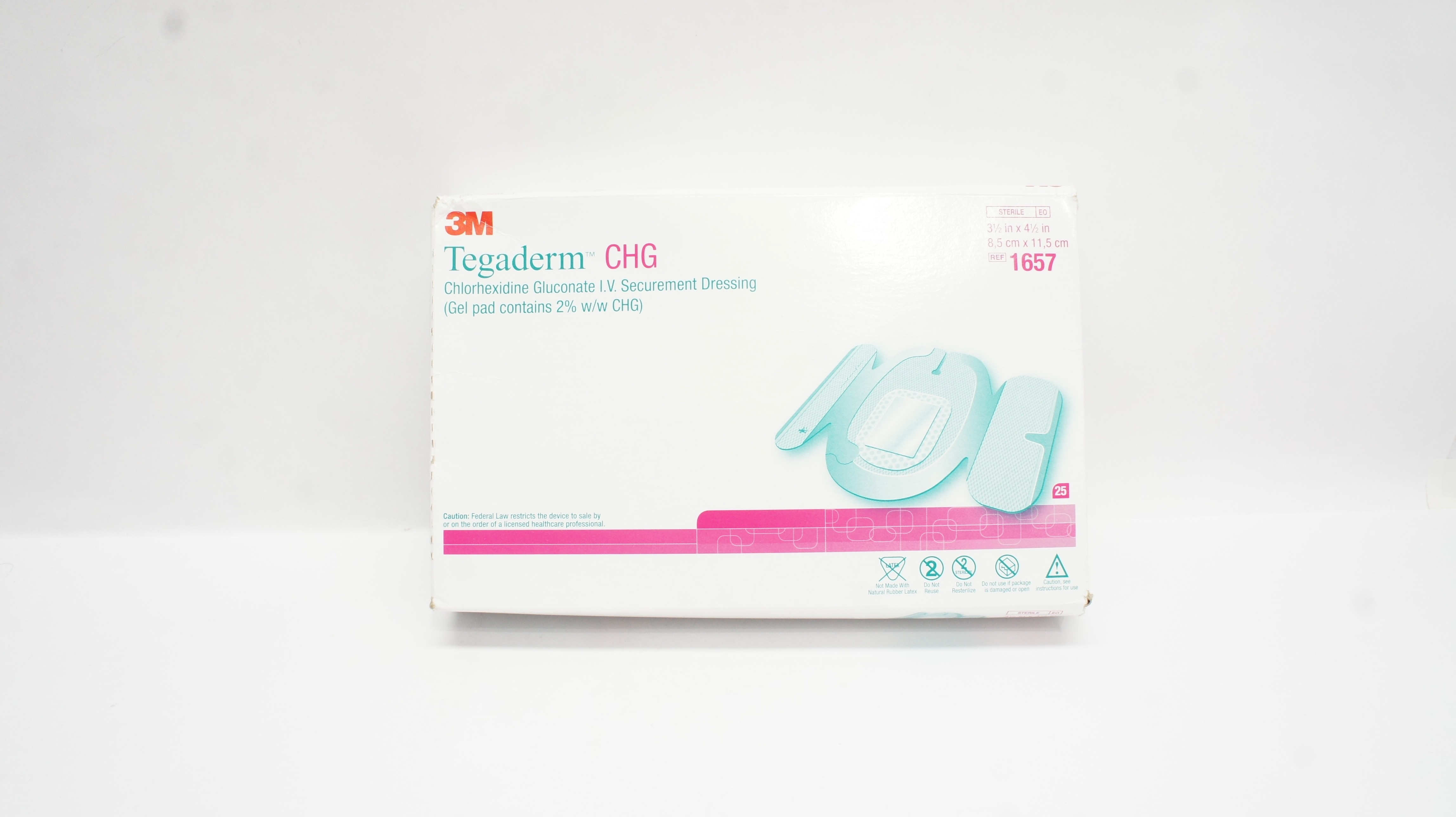 3M 1657 Tegaderm CHG I.V. Securement Dressing 3-1/2 x 4-1/2inch - Box of 24