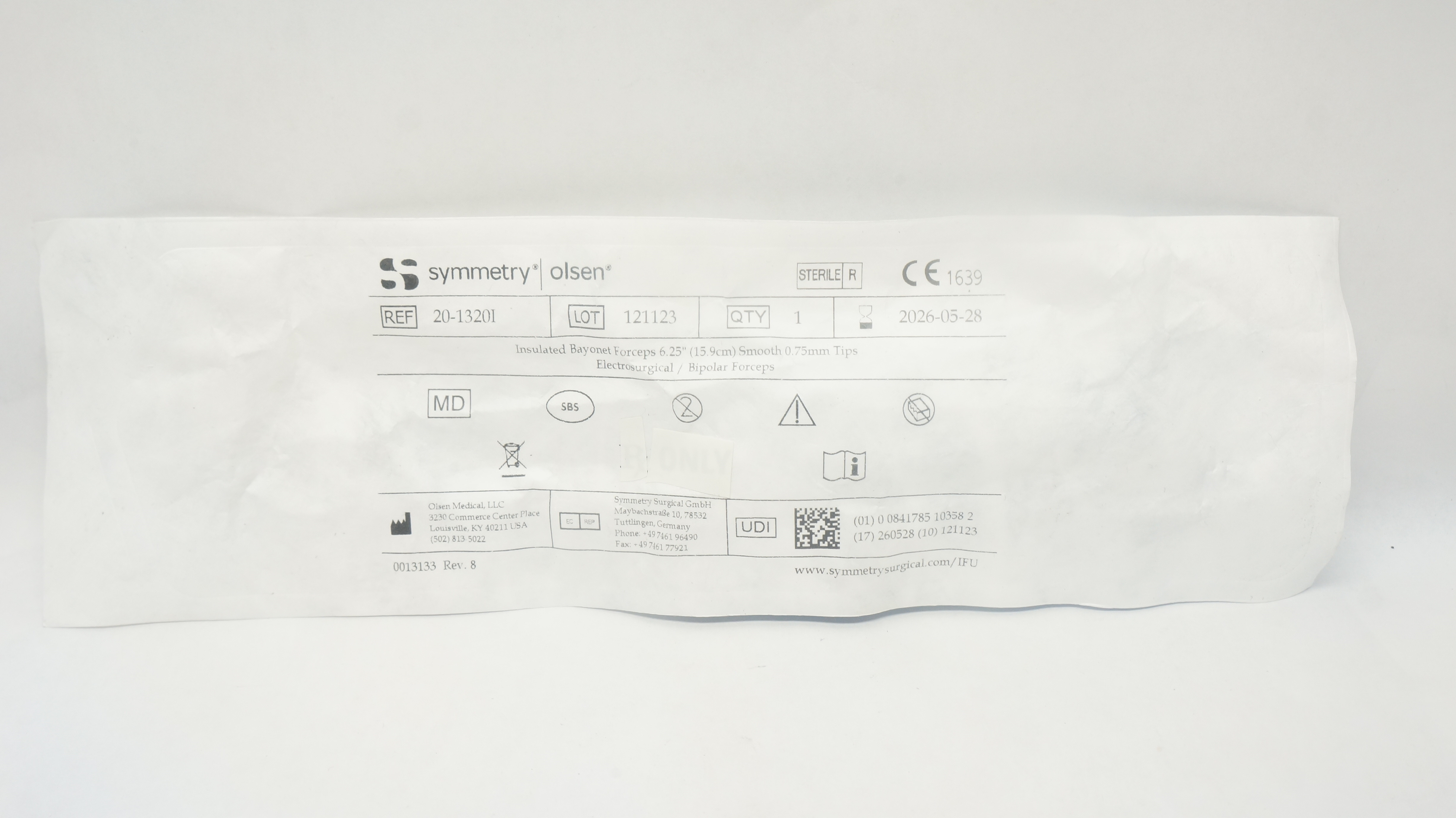 Olsen Medical 20-1320I Symmetry 6.25in Insulated Bayonet Forceps Smooth 0.75mm