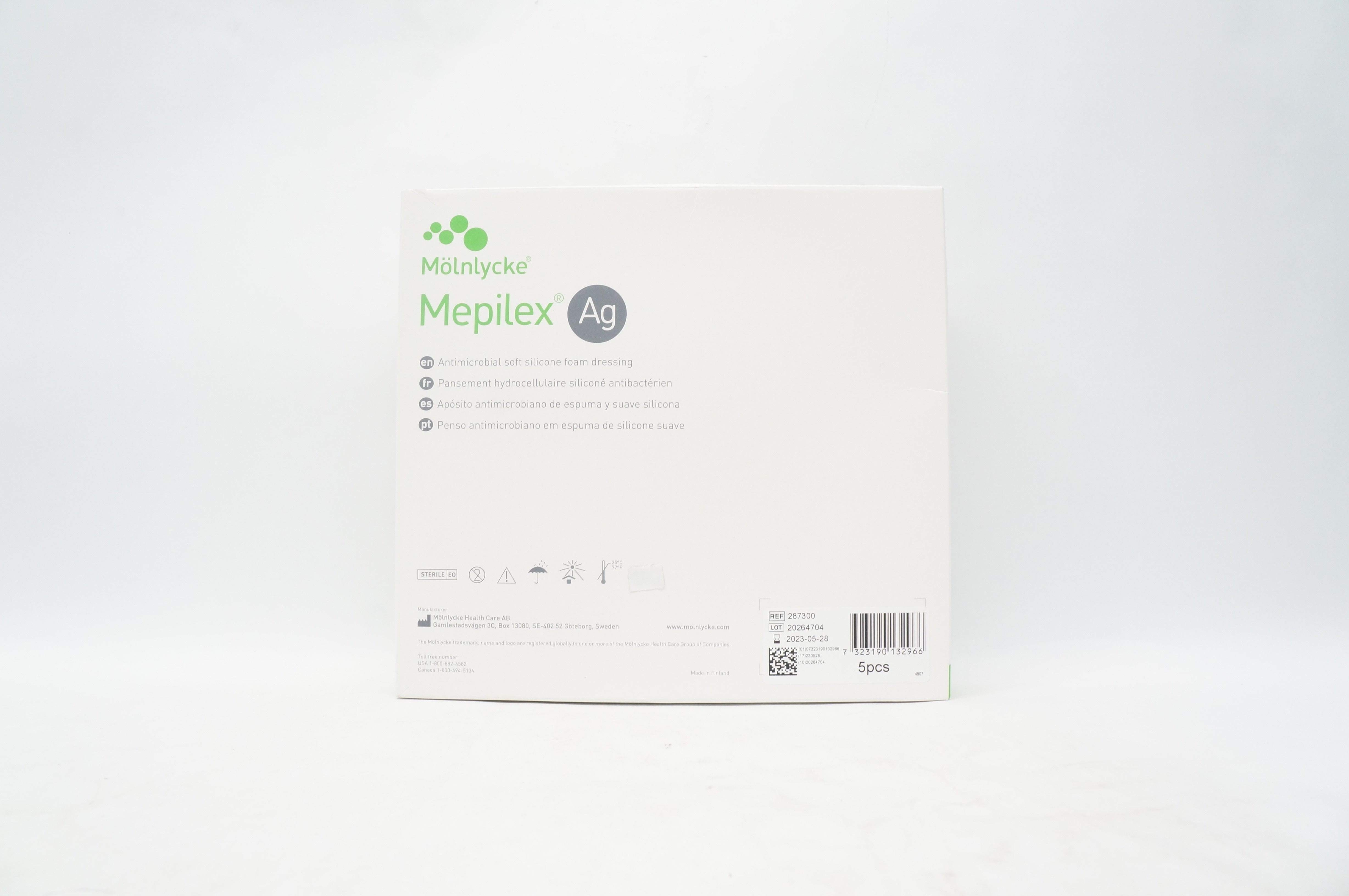 Molnlycke Healthcare 287300 Mepilex Ag with Safetac Technology 6x6in - Box of 5