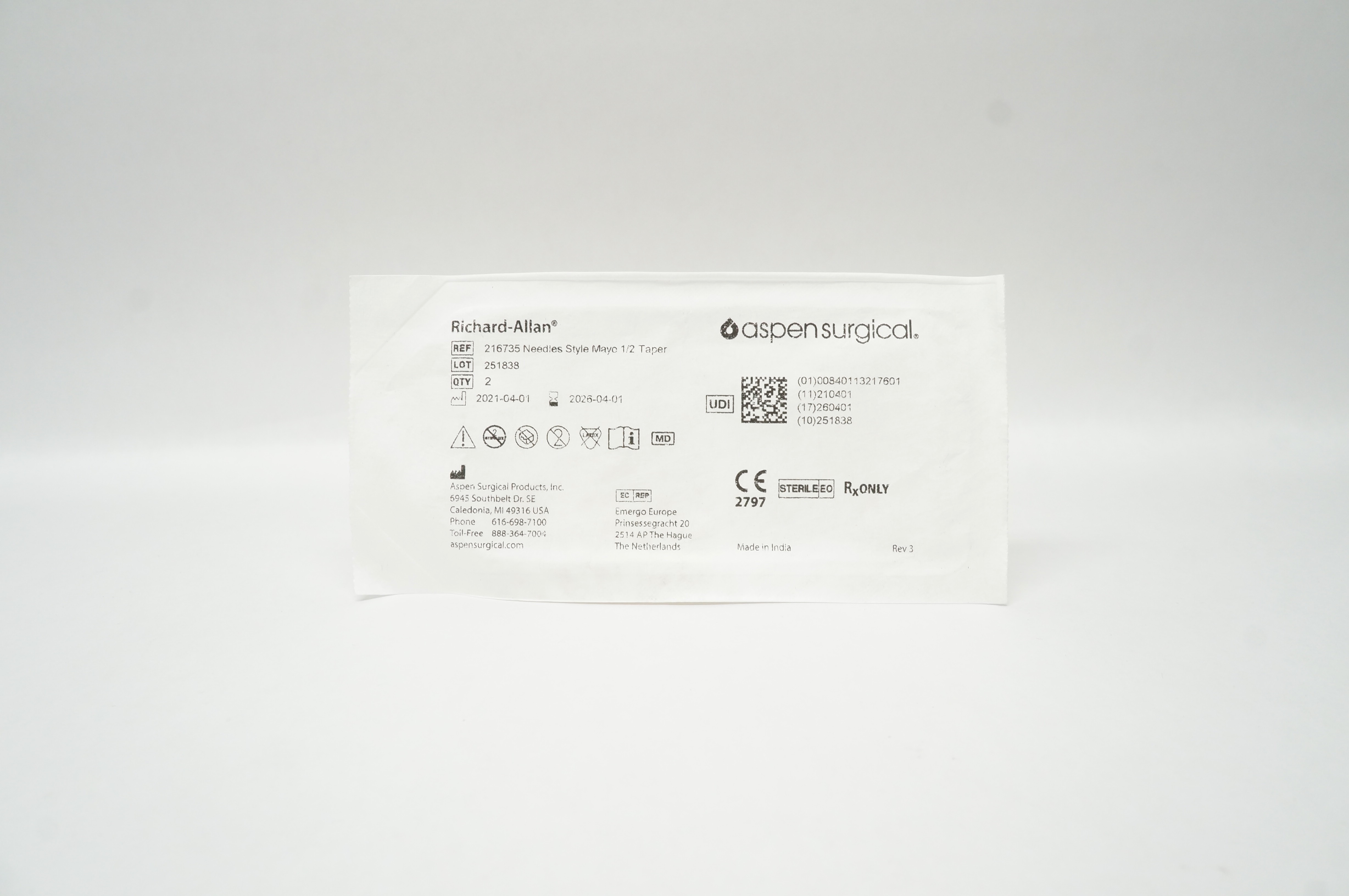 Aspen Surgical 216735 Richard-Allan Ndles Mayo 1/2 Taper - Pack of 2