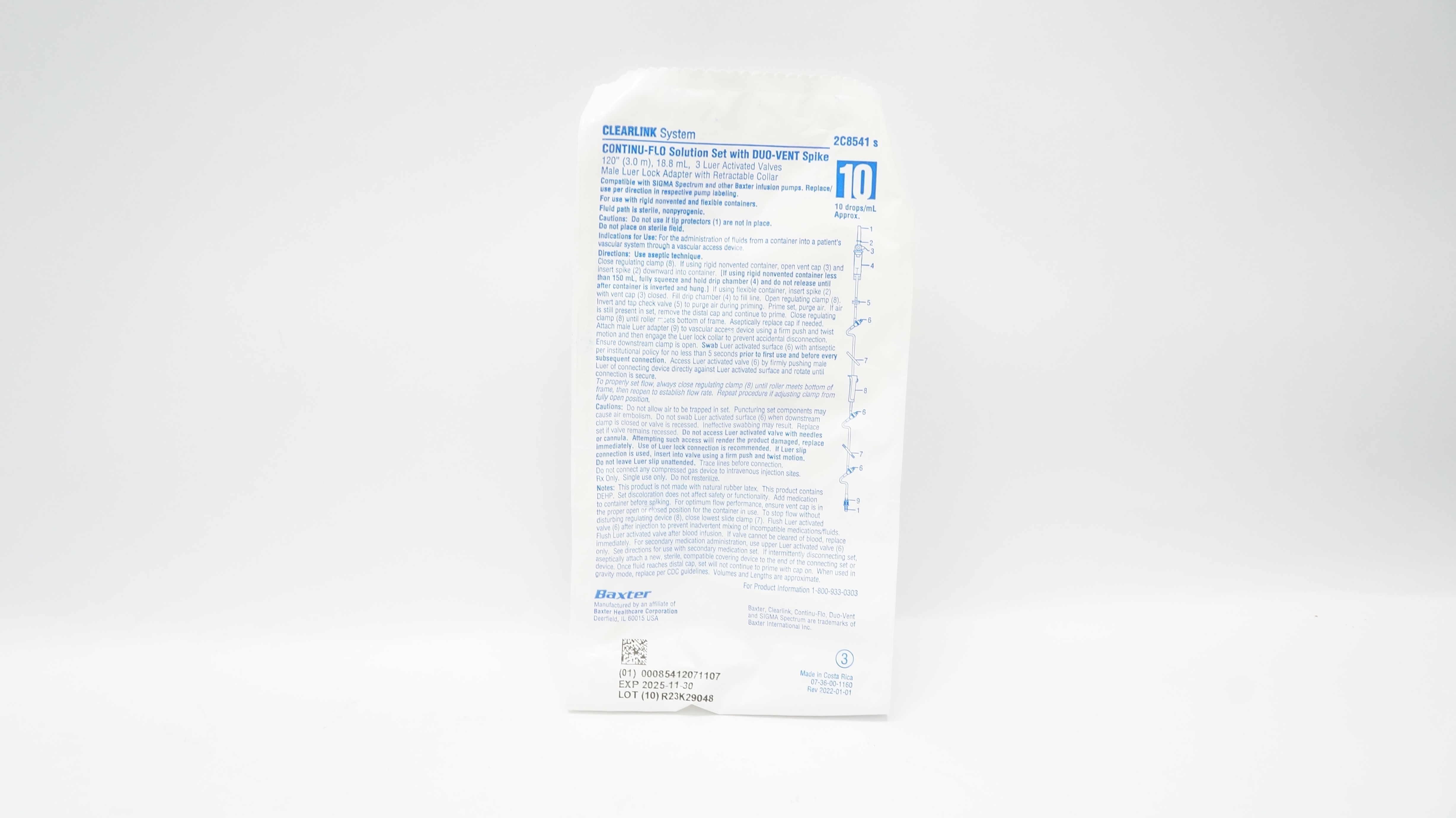 Baxter 2C8541S Clearlink CONTINU-FLO Solution Set W/Spike 120In,10drops/ml