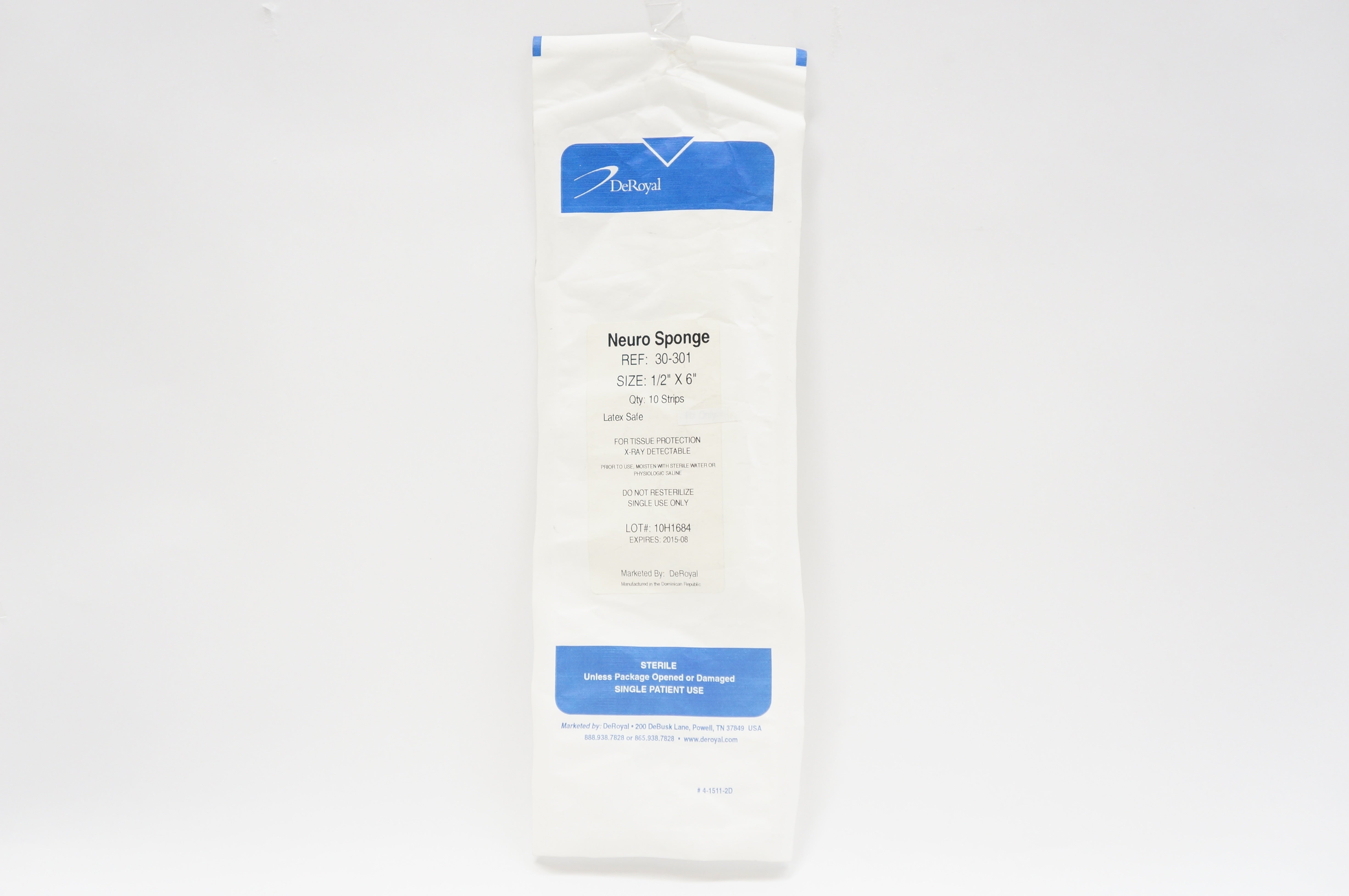 DeRoyal 30-301 Neuro Sponge 1/2in. x 6in. (x) ~ Pack of 10