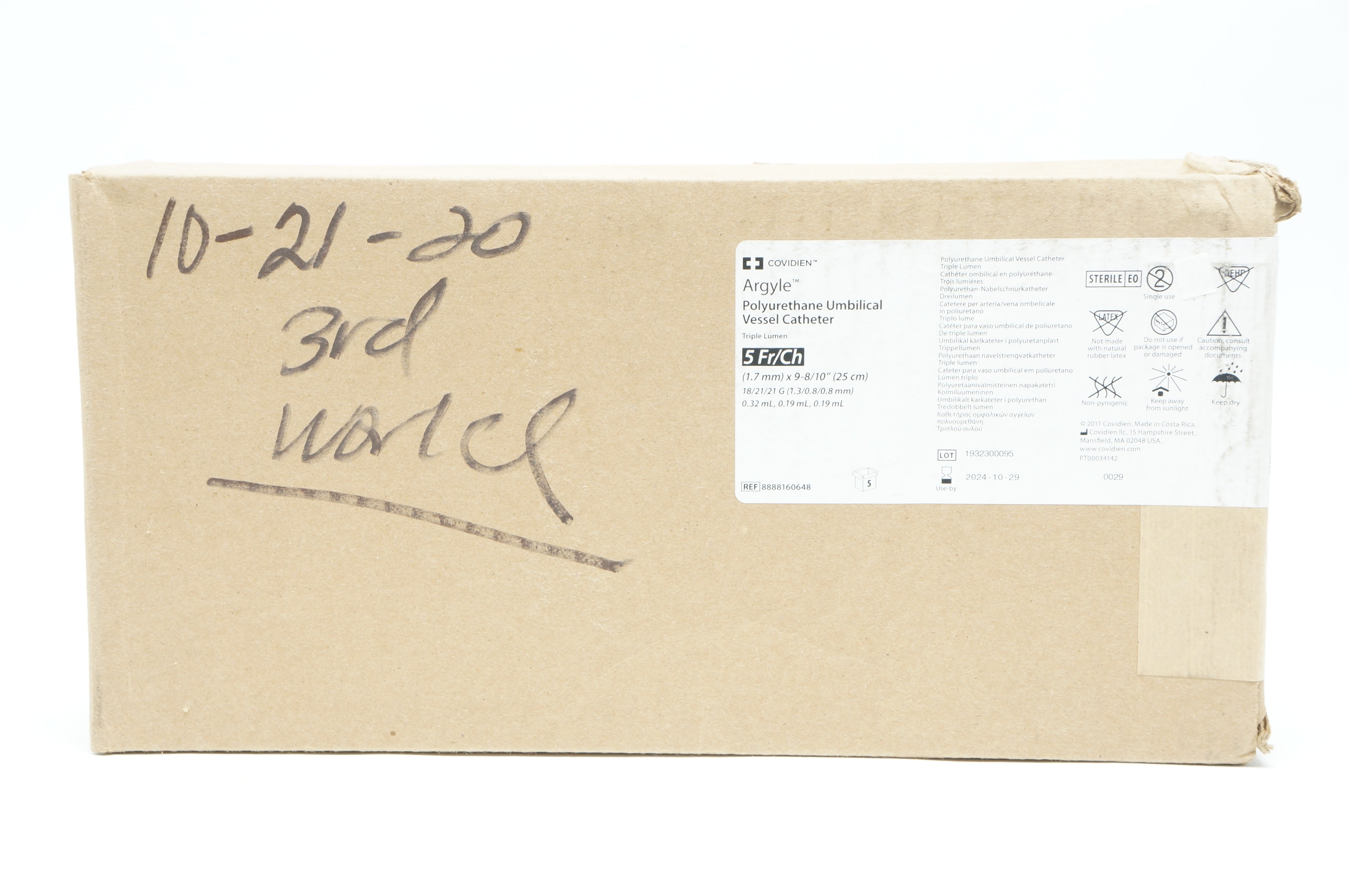 Covidien 8888160648 Polyurethane Umbilical Vessel Cath. 5Fr x 25cm - Box of 5