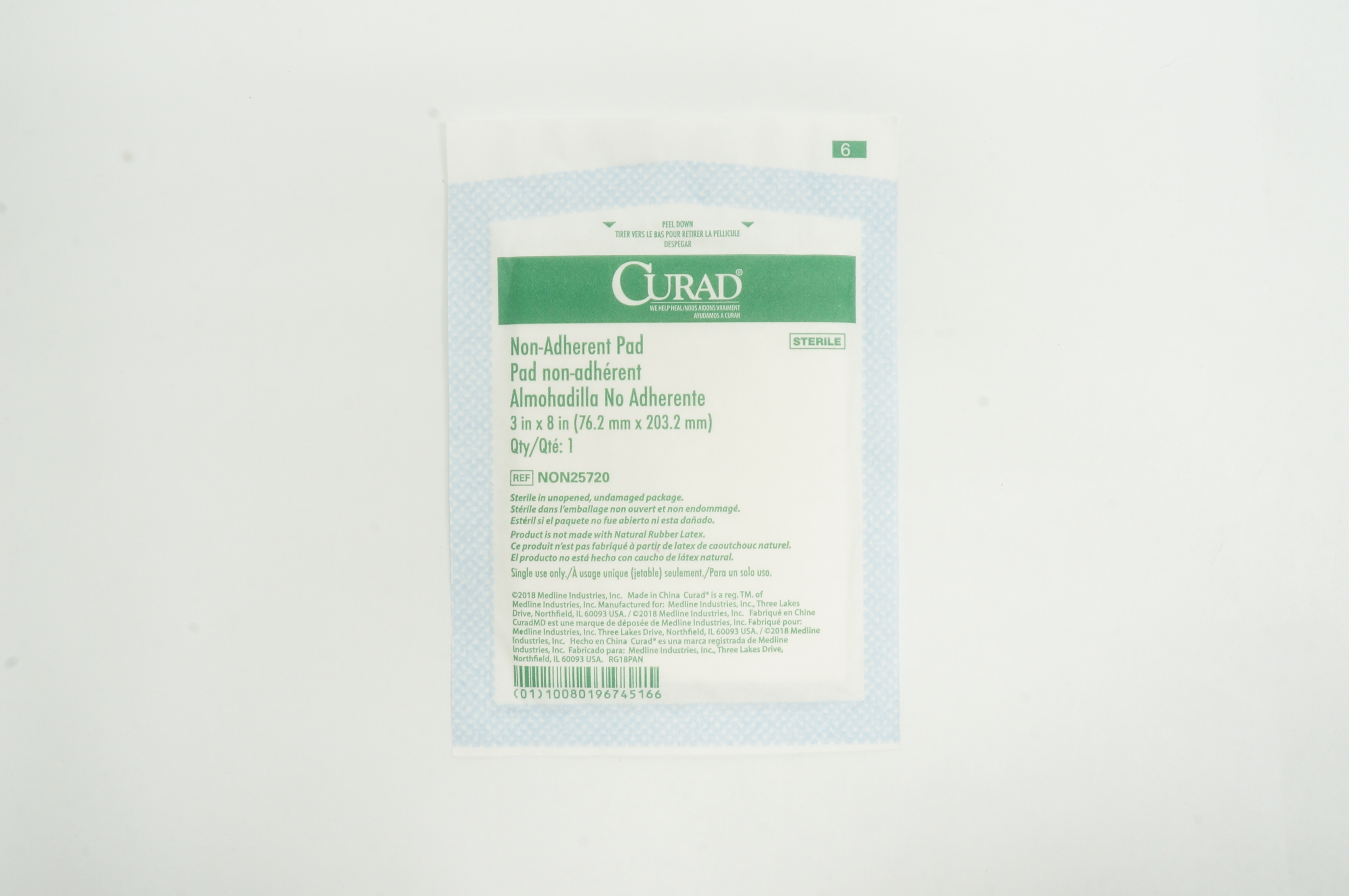 Medline NON25720 Curad Non-Adherent Pad 3inch x 8inch