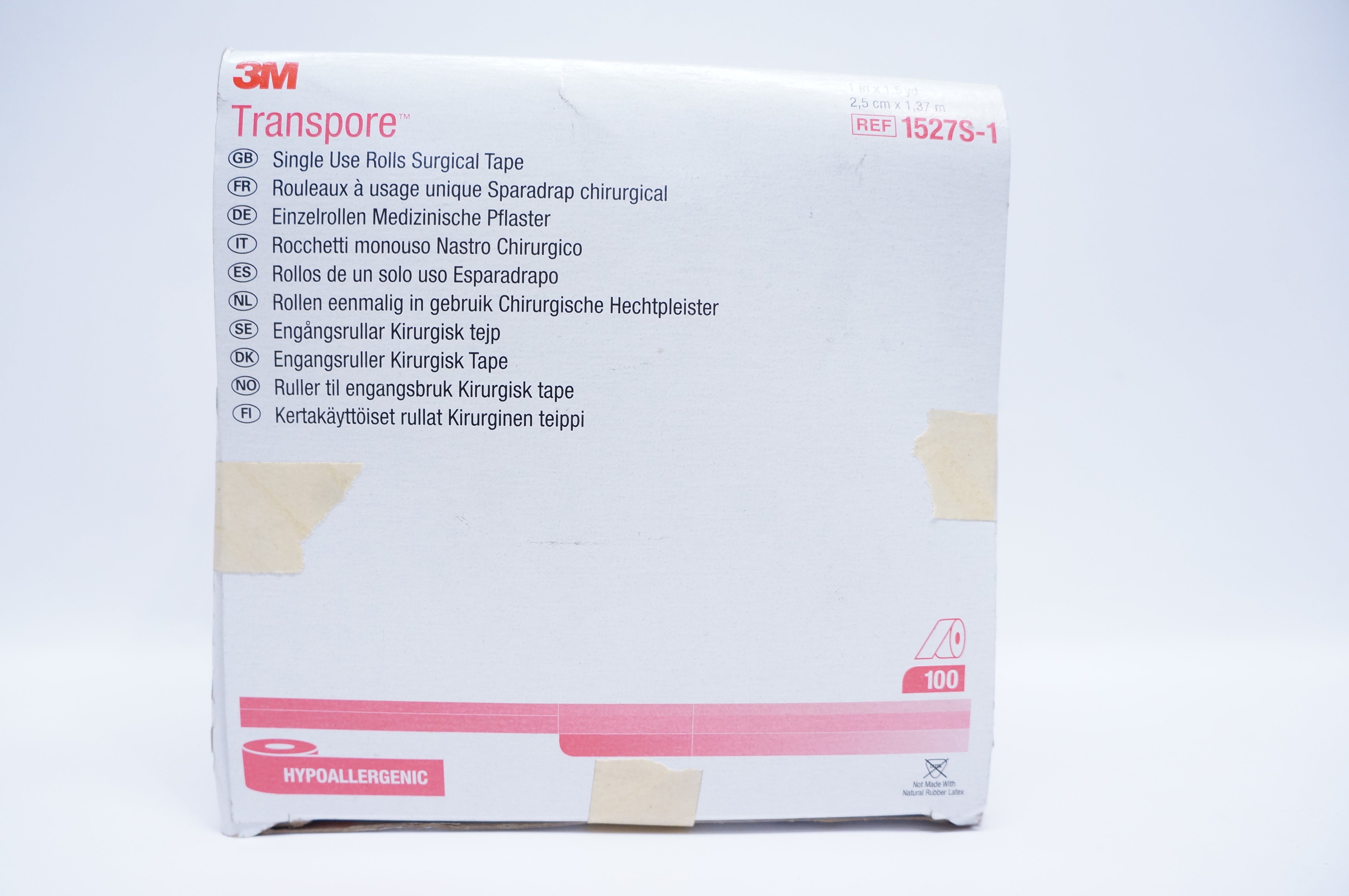 3M 1527S-1 Transpore Rolls Tape 1inch x 1.5yd. - Box of 100