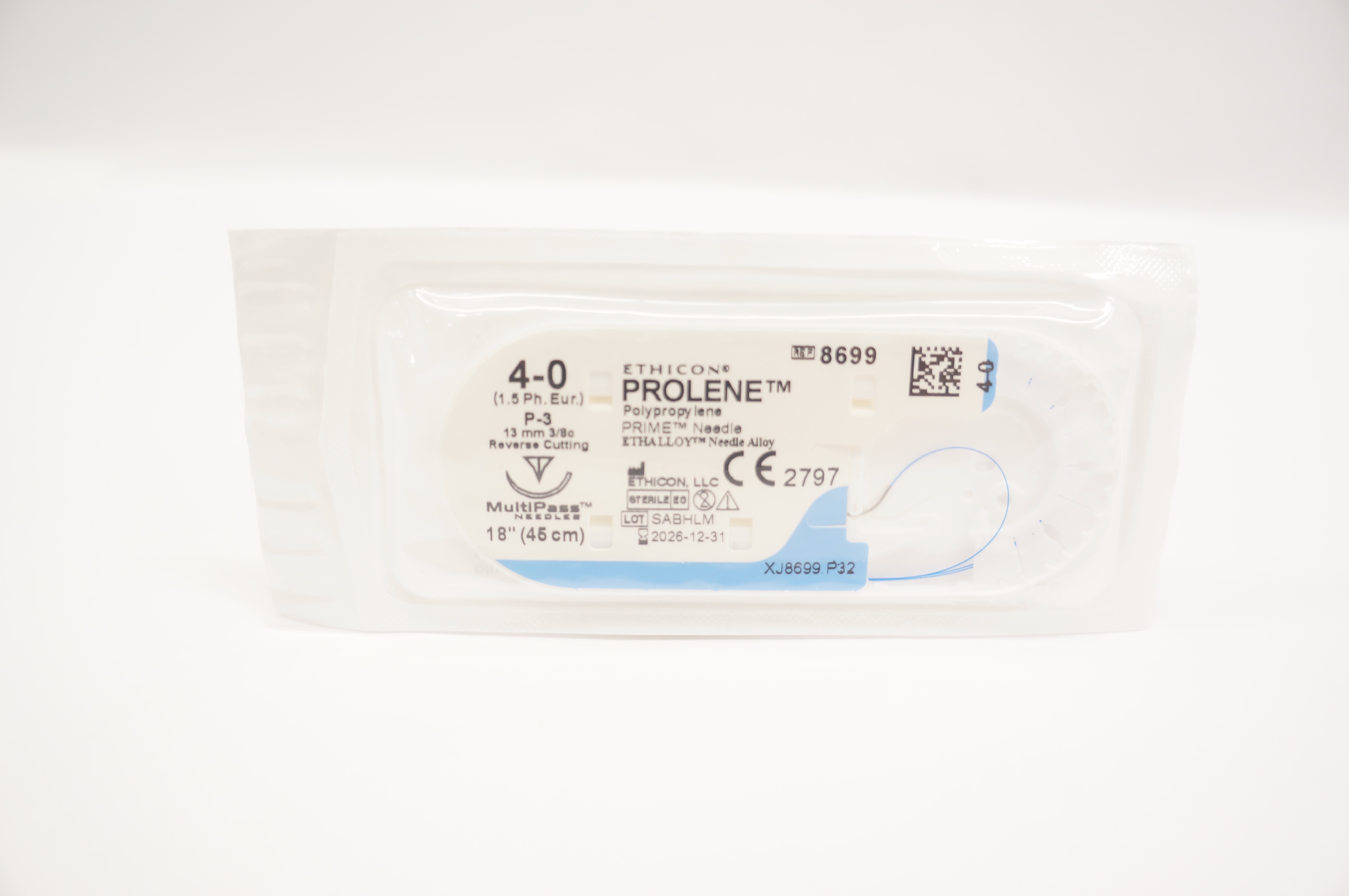 Ethicon 8699 4-0 PROLENE Polypropylene Stre P-3 13mm 3/8c Reverse Cutting 18inch