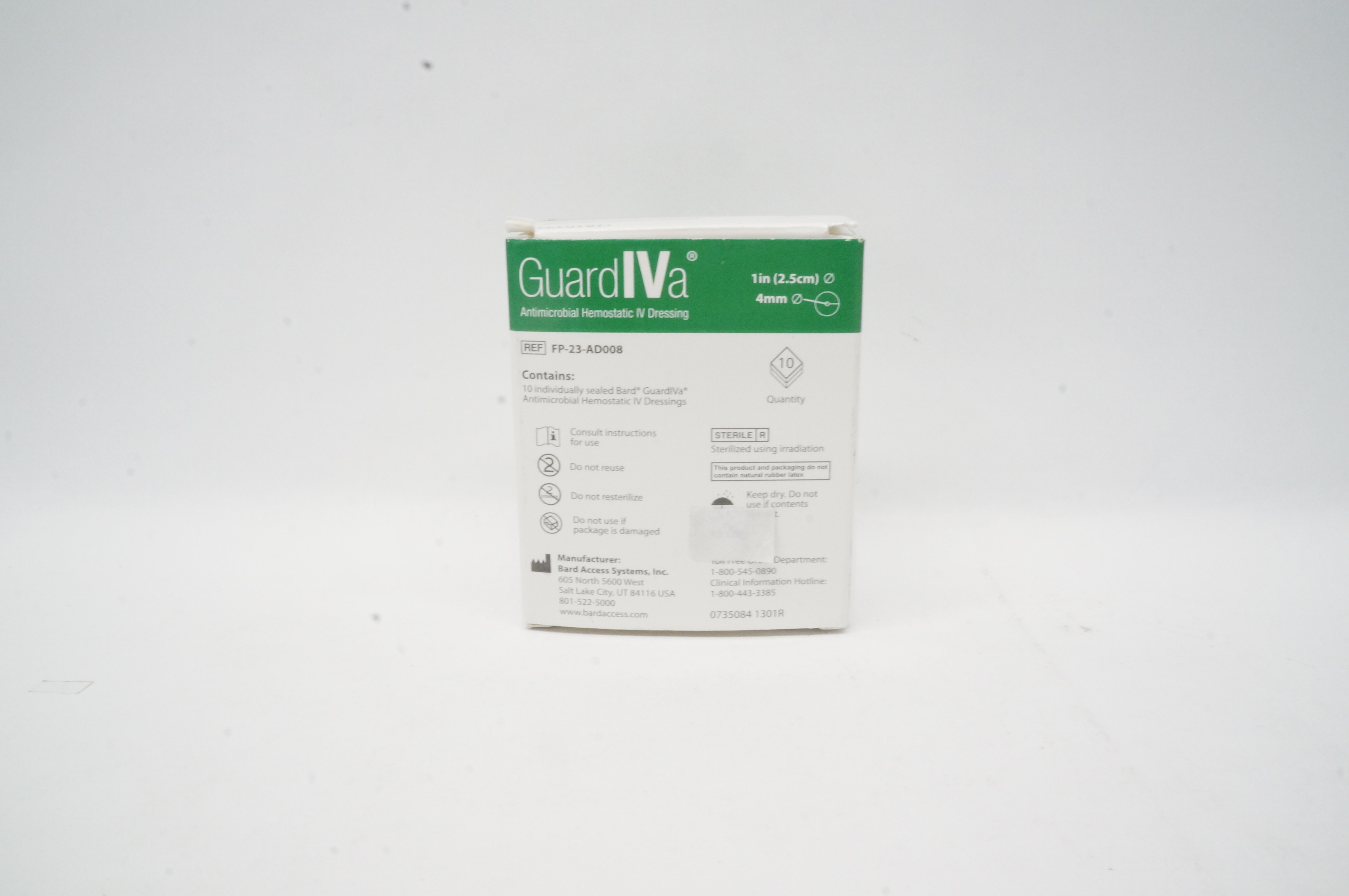 Bard FP-23-AD008 Antimicrobial Hemostatic IV Dressing 1in. x 4mm (x) - Box of 10