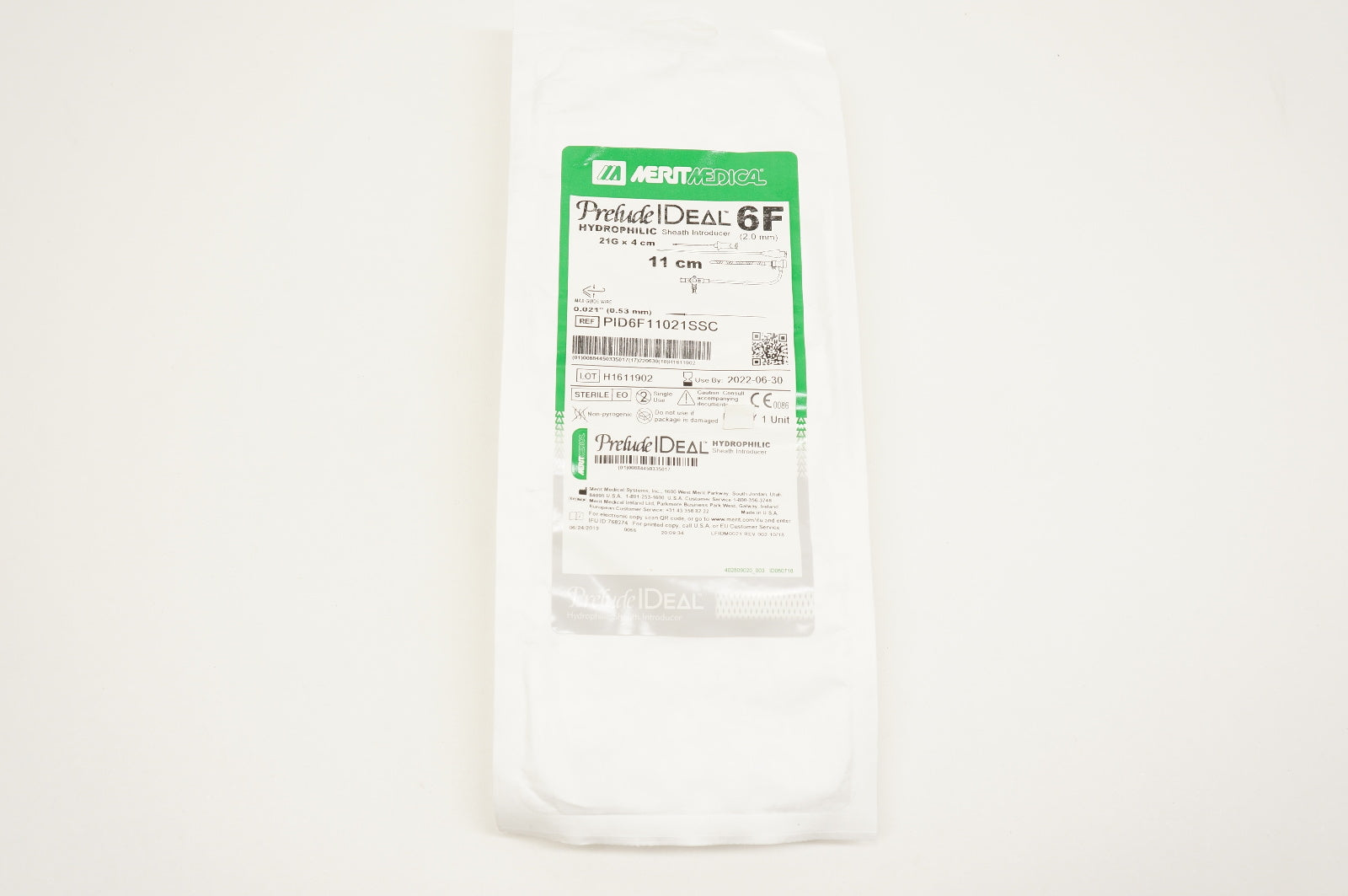 Merit Medical PID6F11021SSC Hydrophilic Sheath Introducer 6F