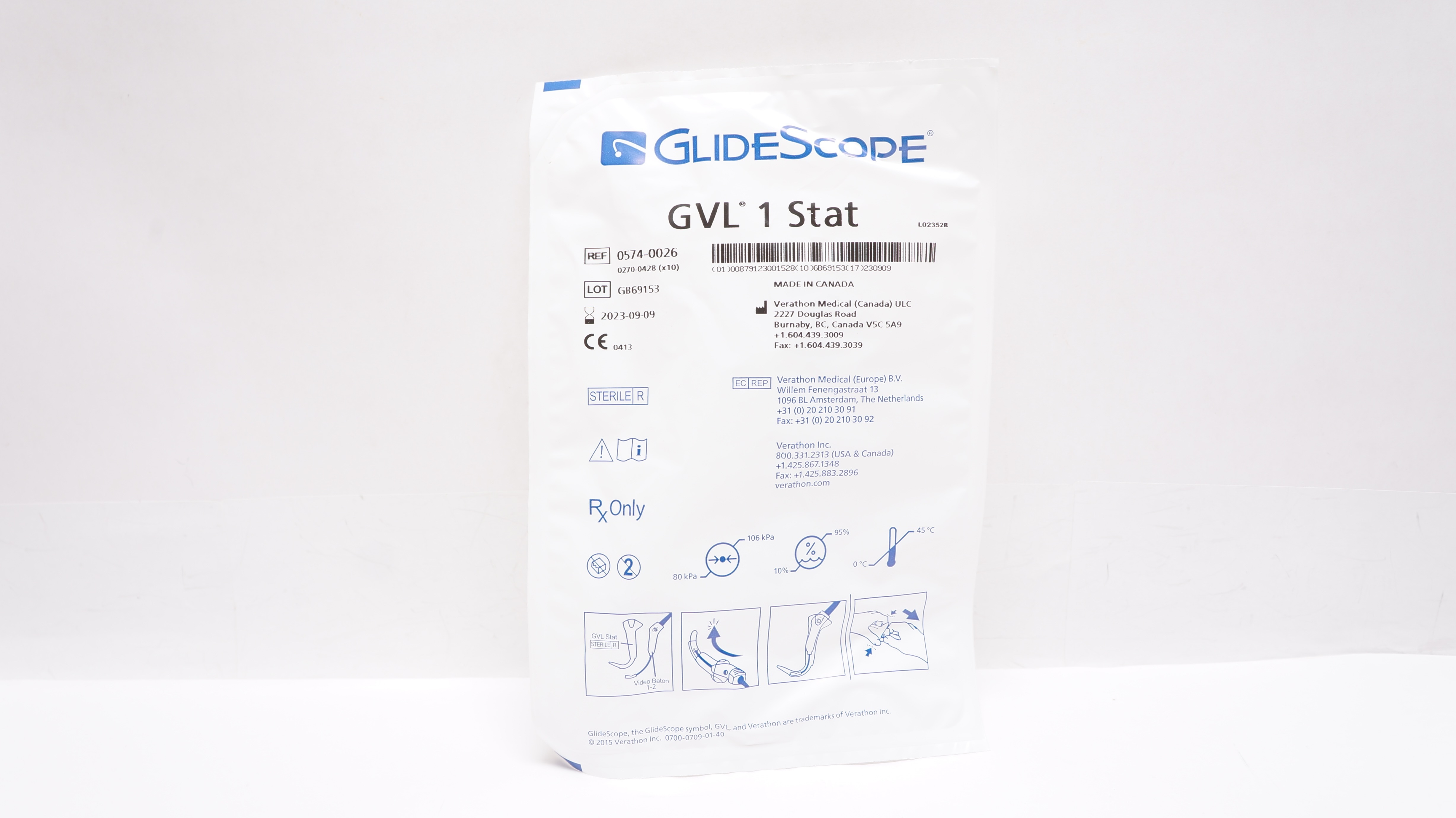 Verathon 0574-0026 GlideScope GVL 1 Stat Video Laryngoscope (x)