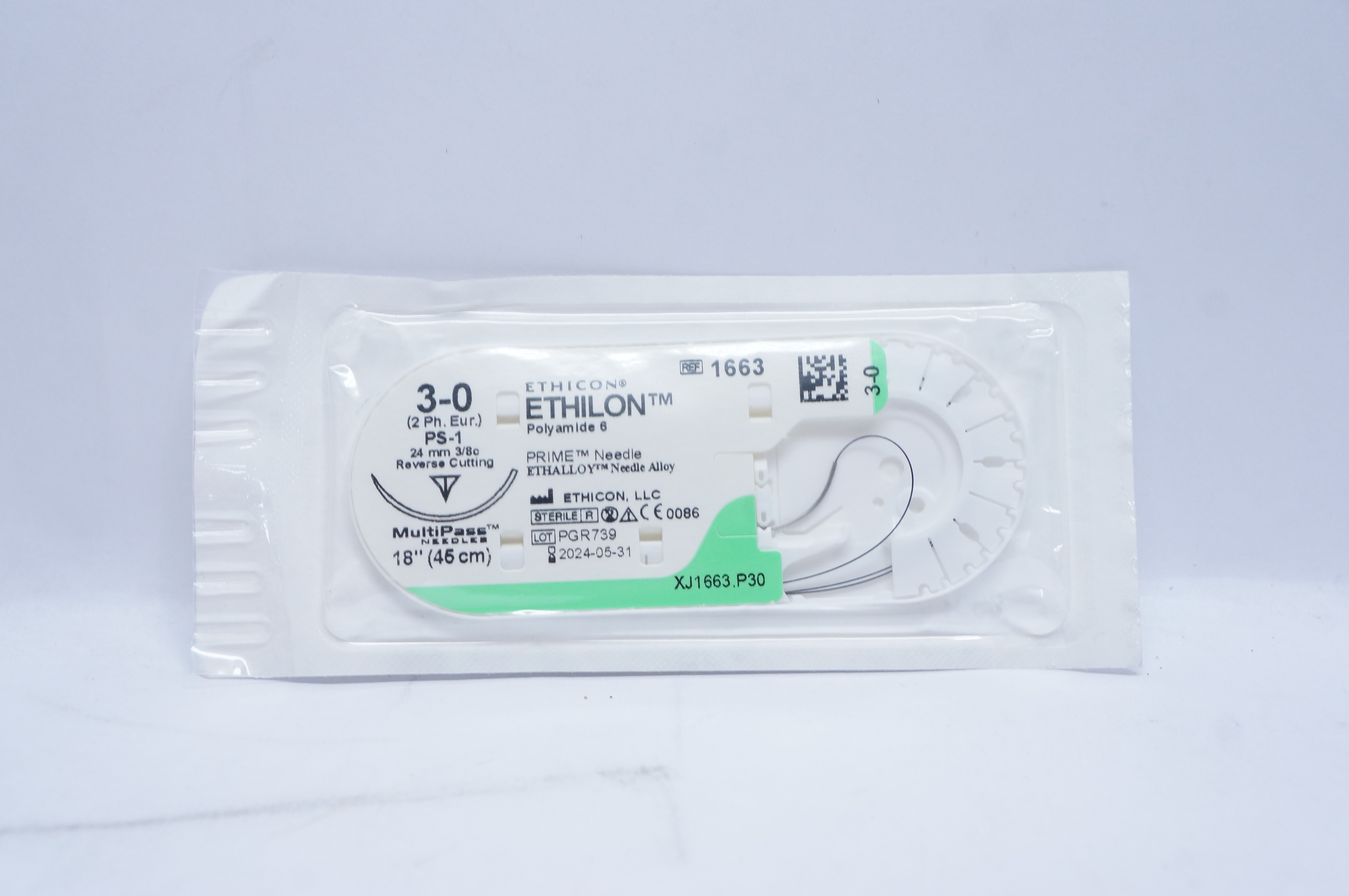 Ethicon 1663 3-0 ETHILON, PS-1, 24mm 3/8c Reverse Cutting, 18inch