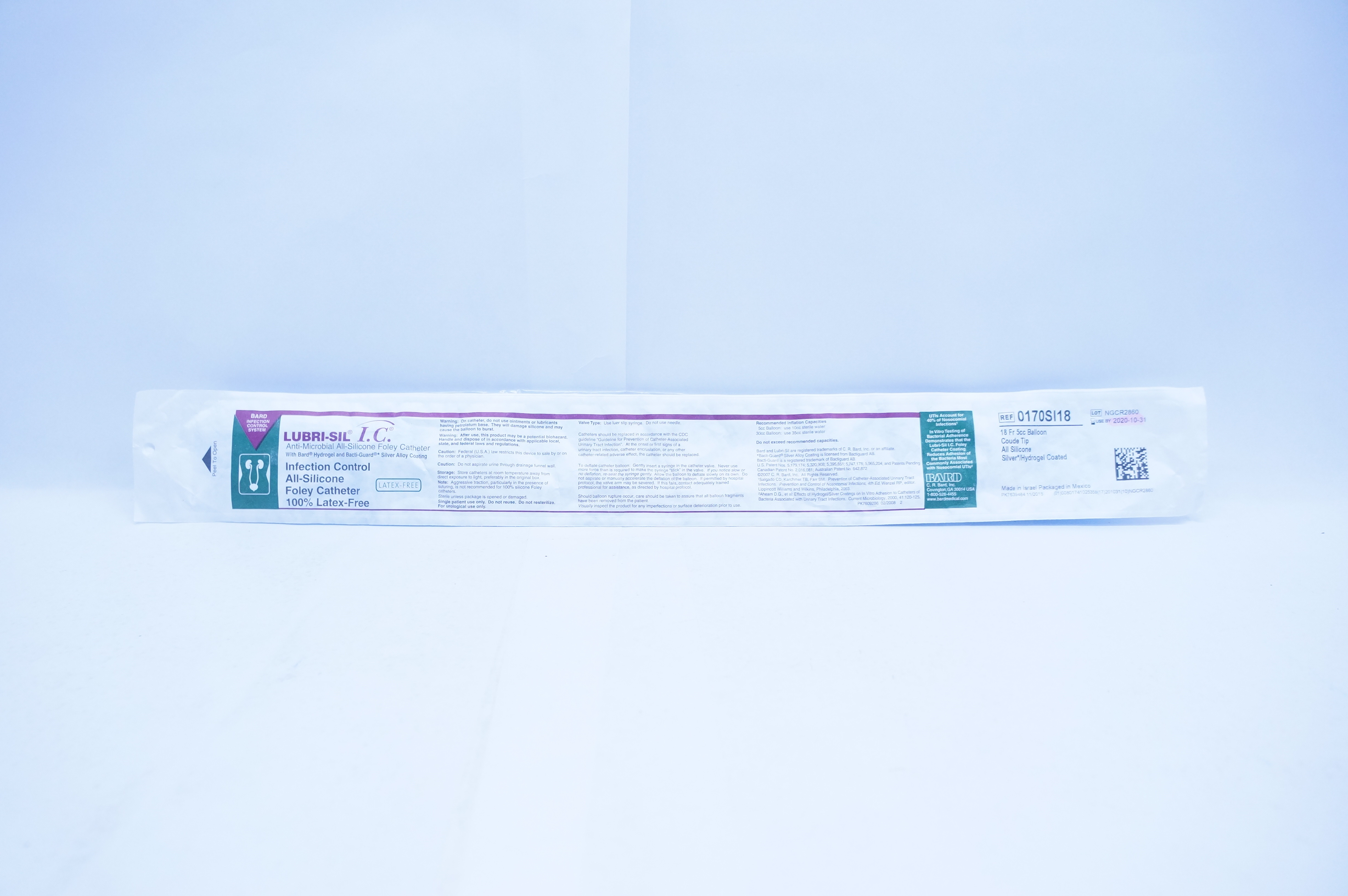 Bard 0170SI18 Infection Control All-silicone Foley Cath. 18Fr 5cc Balloon