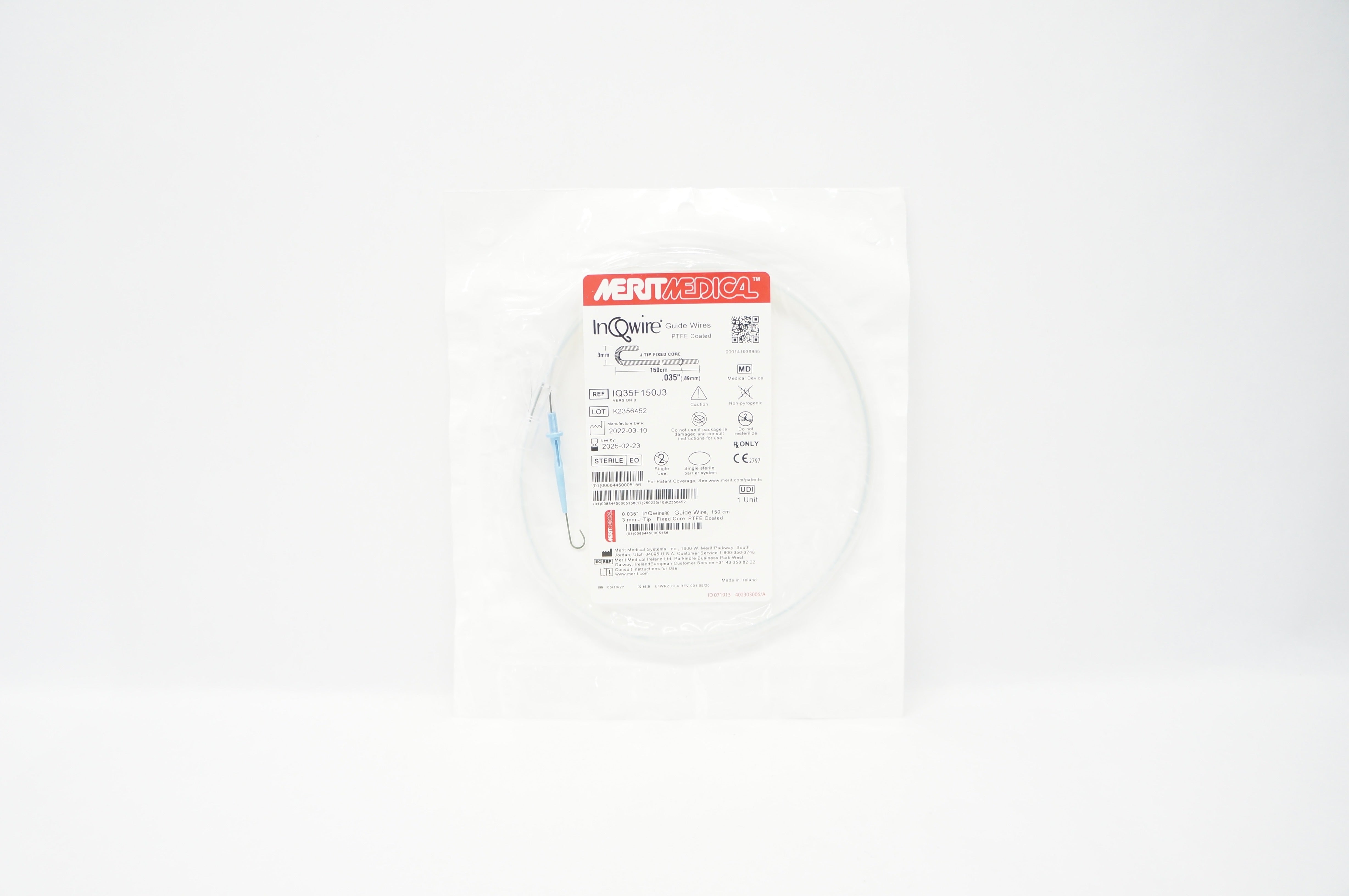 Merit Medical  IQ35F150J3 InQwire Guide Wires 0.035in. x 150cm x 3mm