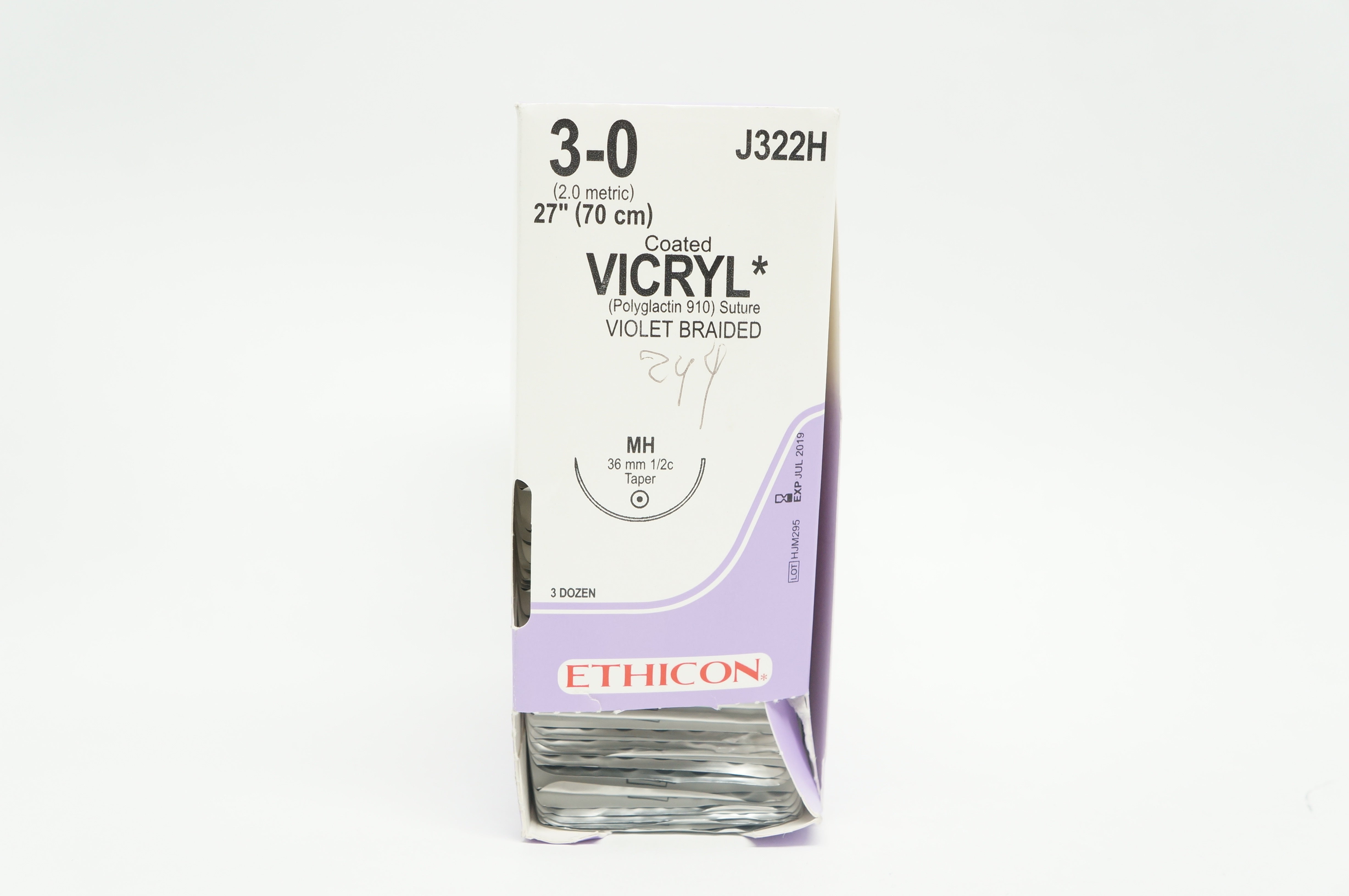 Ethicon J322H 3-0 VICRYL MH 36mm 1/2c Taper 27 inch (x) - Box of 36
