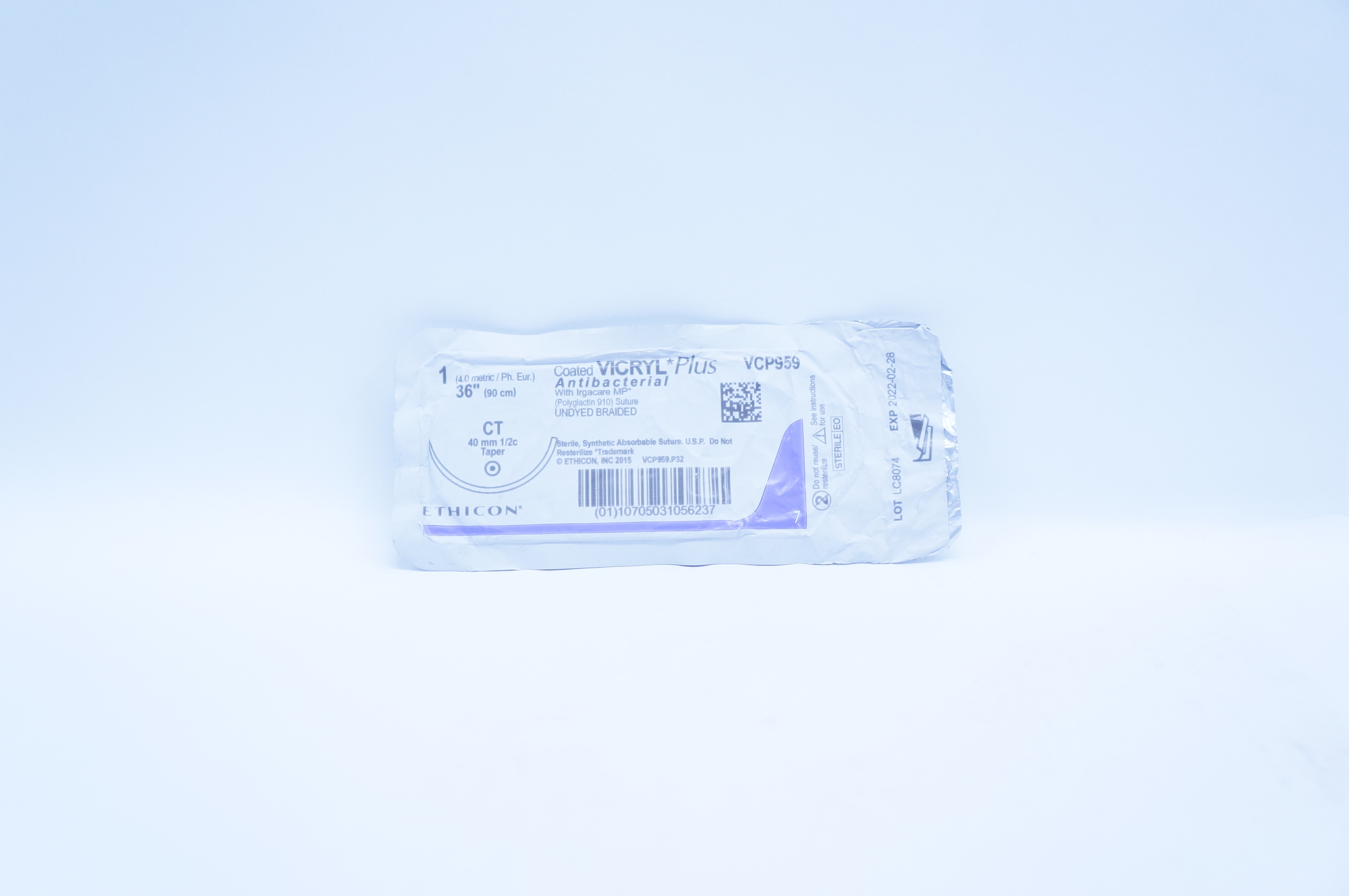 Ethicon VCP959 1 Vicryl Plus, CT, 40mm 1/2c Taper, 36inch