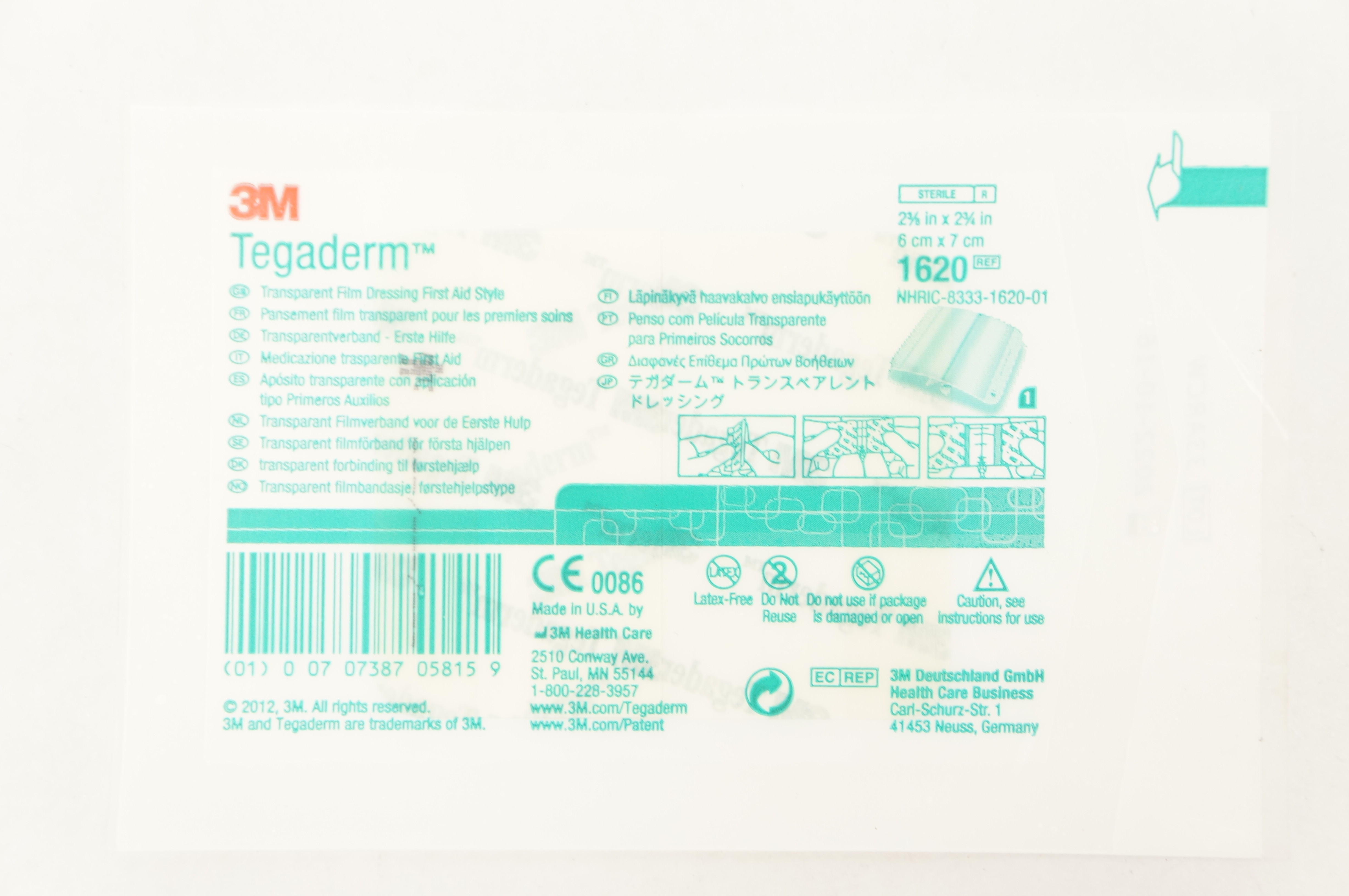 3M 1620 Tegaderm Transparent Film Dressing First Aid Style 2-3/8 x 2-3/4inch
