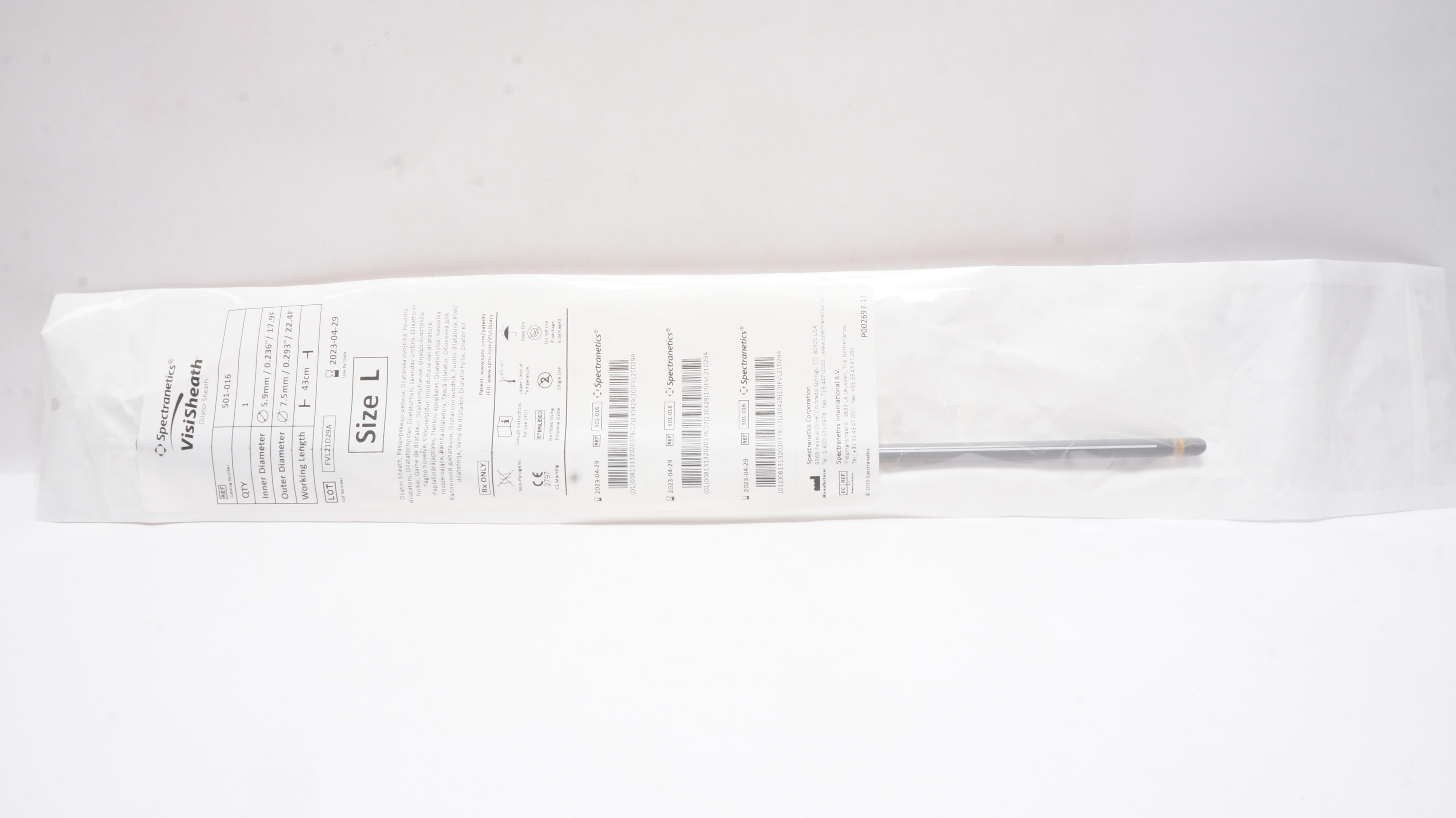 Spectranetics 501-016 VisiSheath Dilator Sheath, L 0.236 x 0.239inch x 43cm (x)