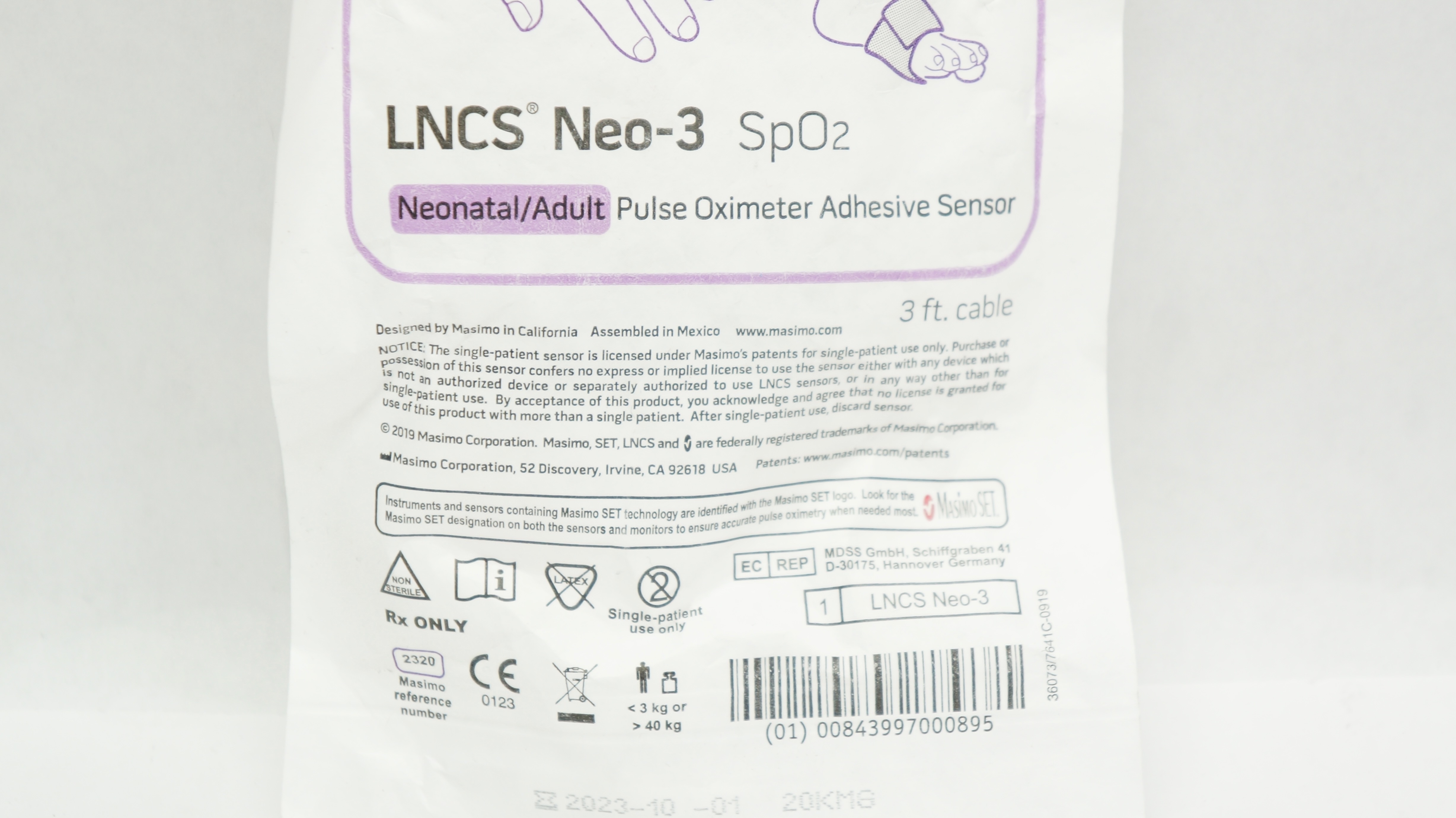 Masimo 2320 LNCS Neo-3 SpO₂ Neonatal/Adult Pulse Oximeter Adhesive Sensor (x)