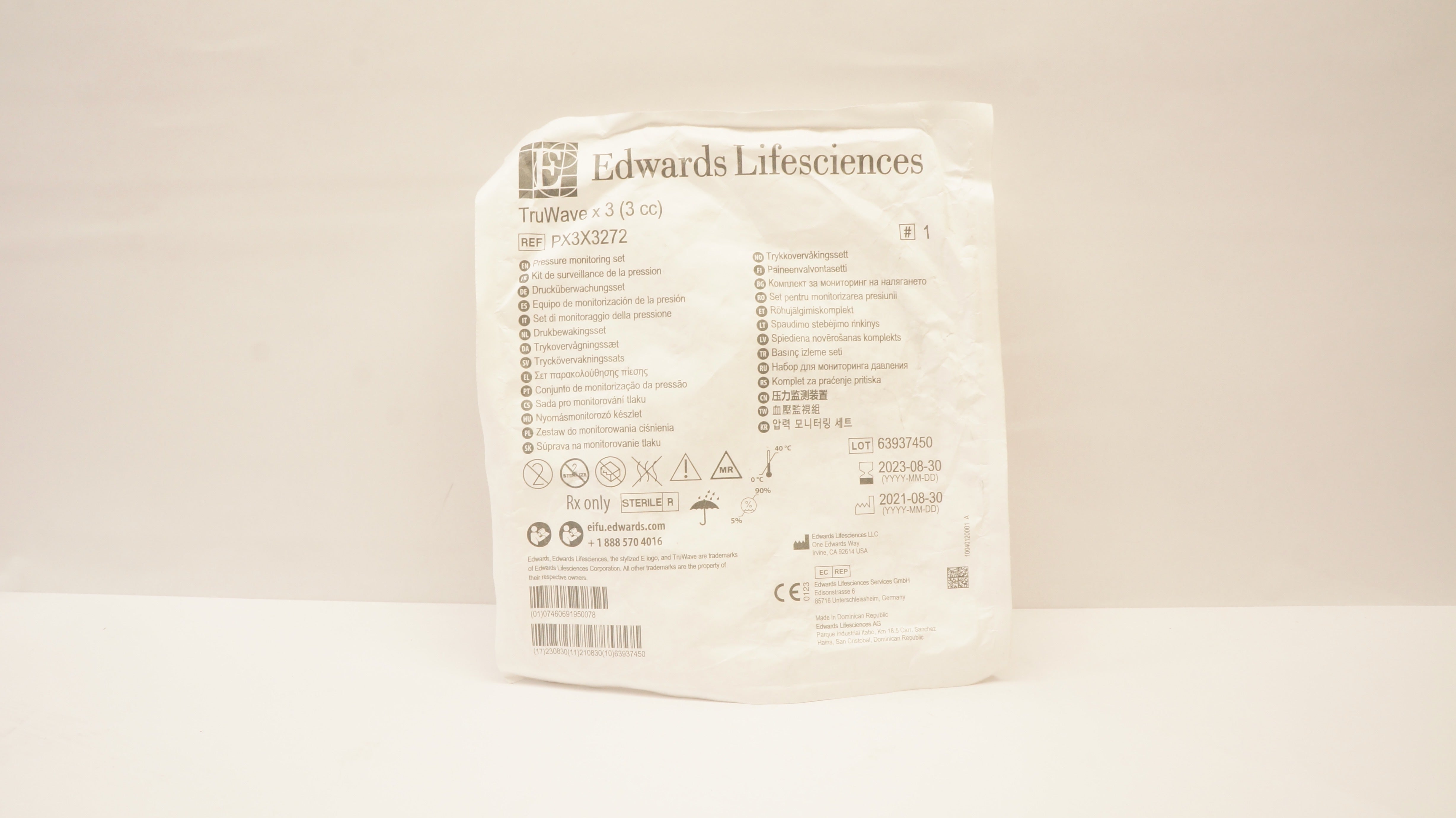 Edwards Lifesciences PX3X3272 Pressure Monitoring Set TruWave x 3cc