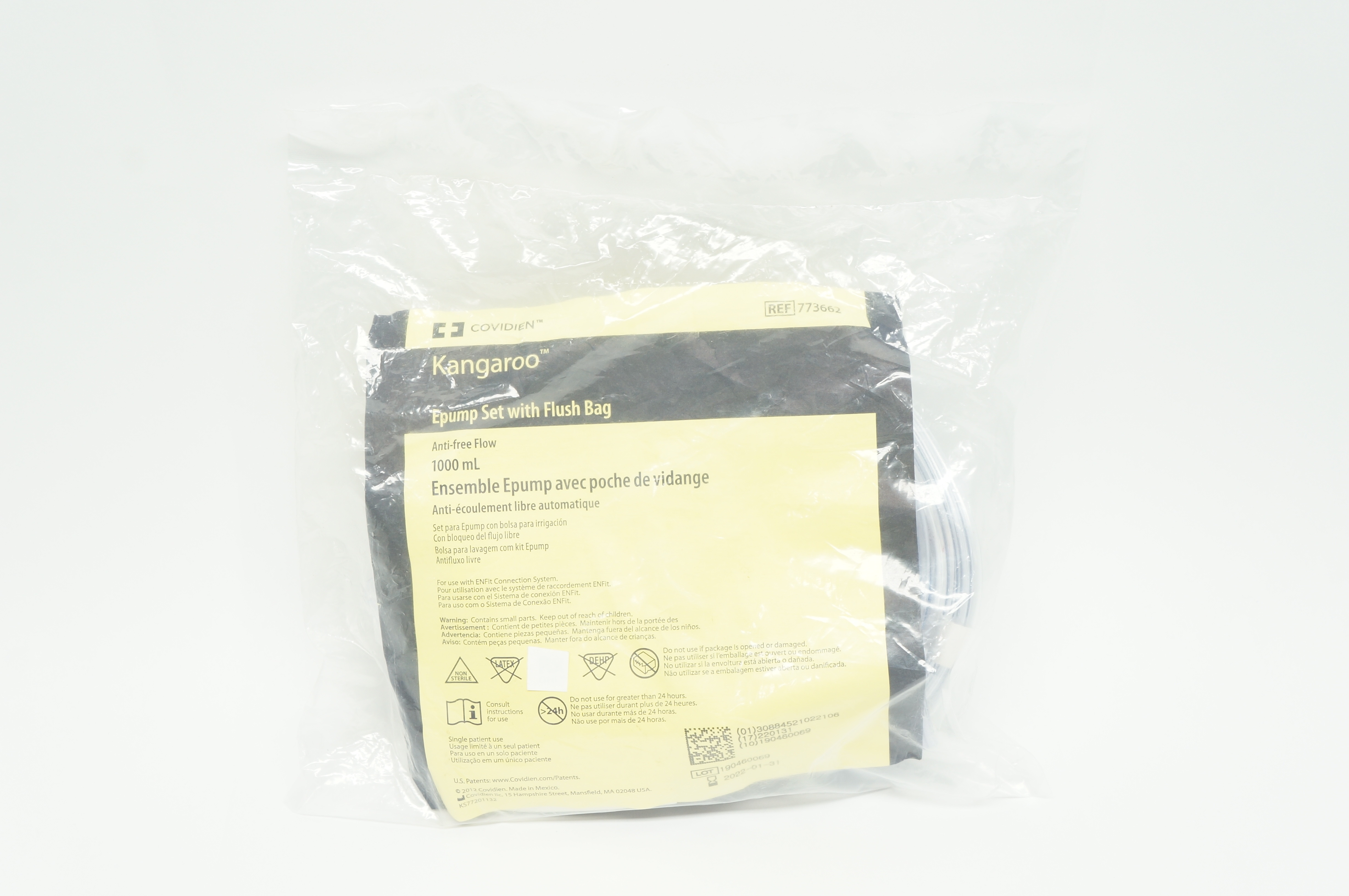 Covidien 773662 Kangaroo Epump Set with Flash Bag Anti-Free Flow 1000mL