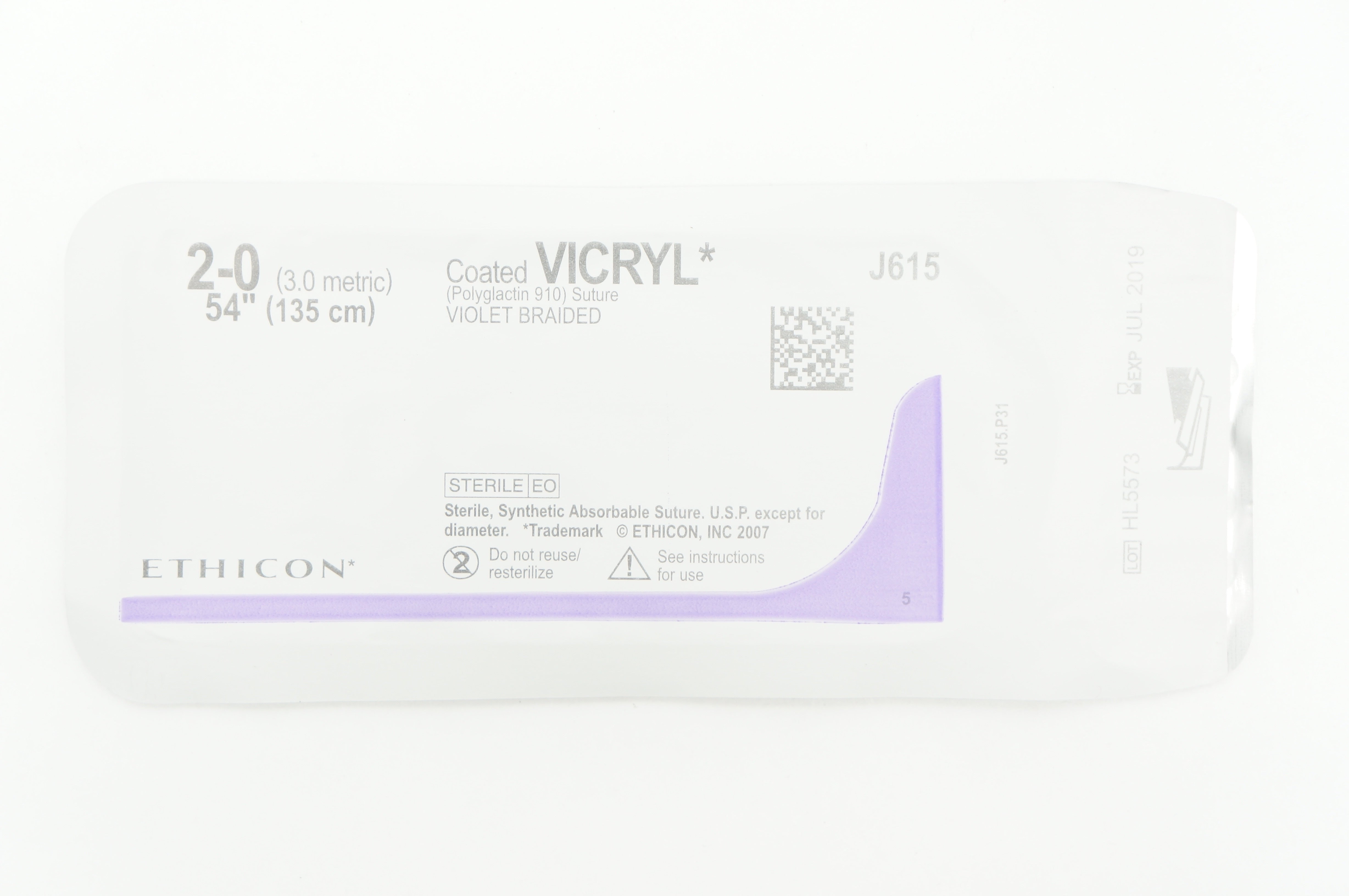 Ethicon J615 2-0 VICRYL (Polyglactin 910) Stre Violet Braided 54inch (x)