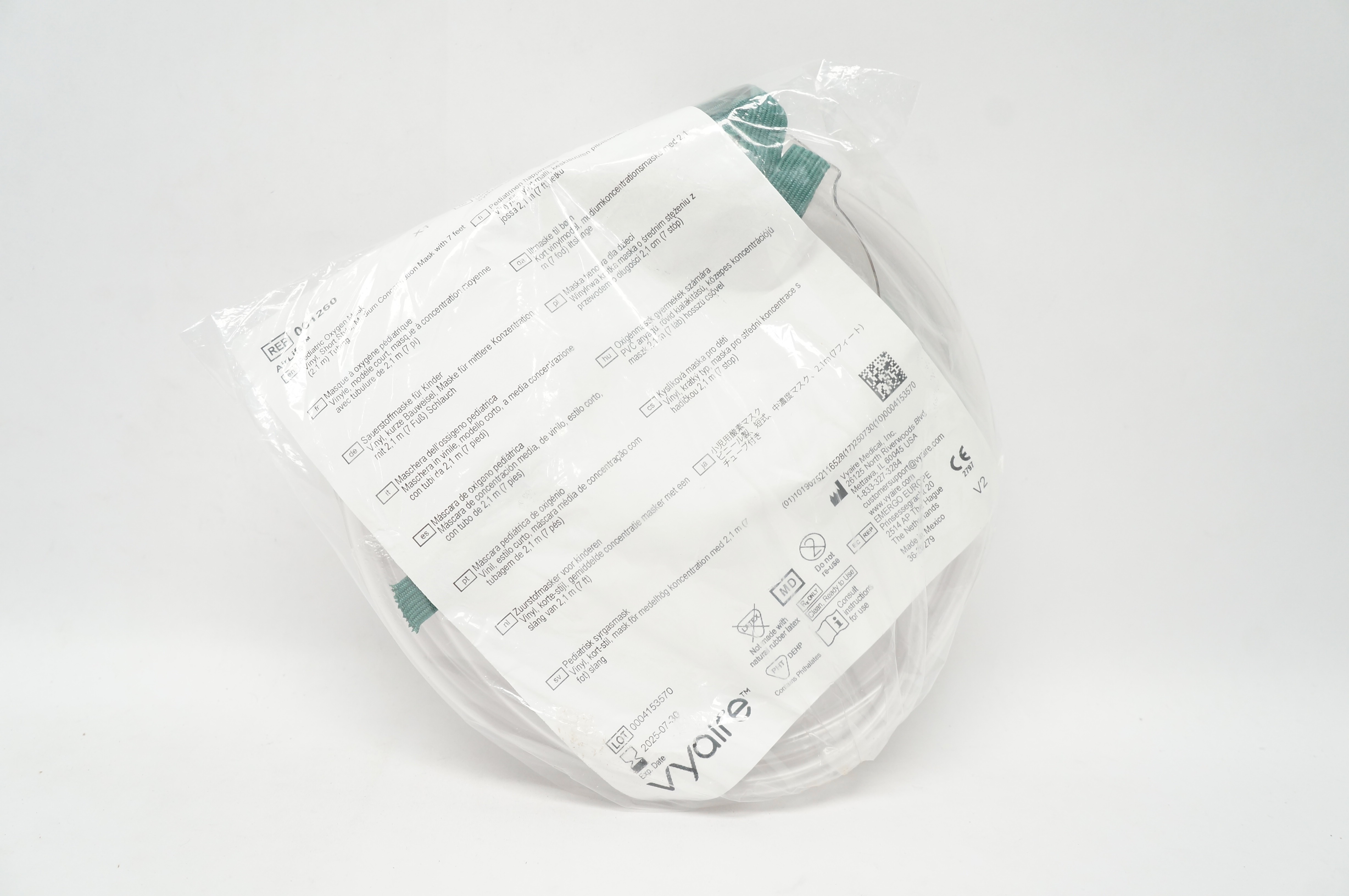 Vyaire 001260 AirLife Pediatric Oxygen Mask Vinyl Short Style