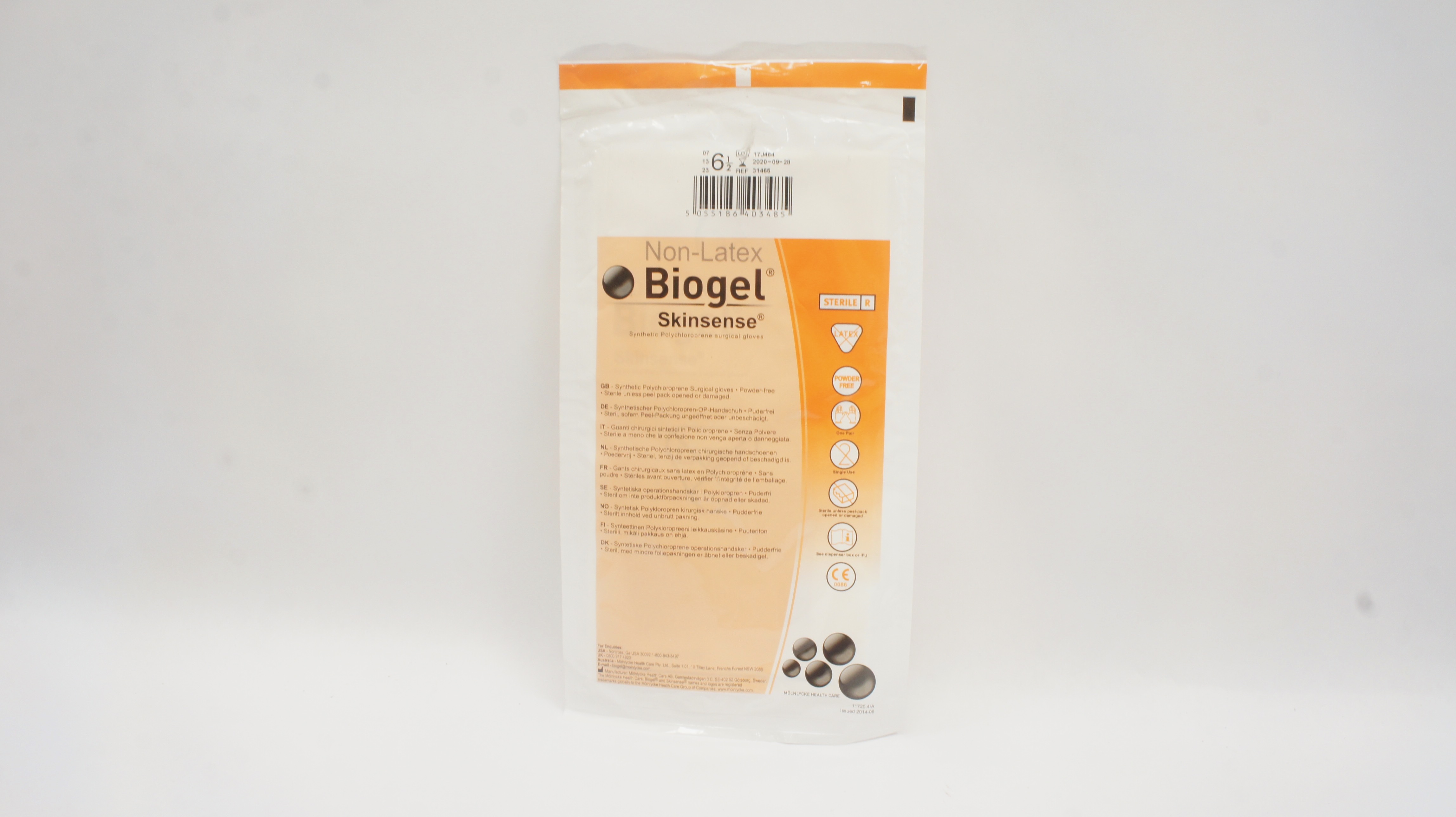 Molnlycke Healthcare 31465 Biogel Skinsence Synthetic Surgical Gloves, 6-1/2 (x)