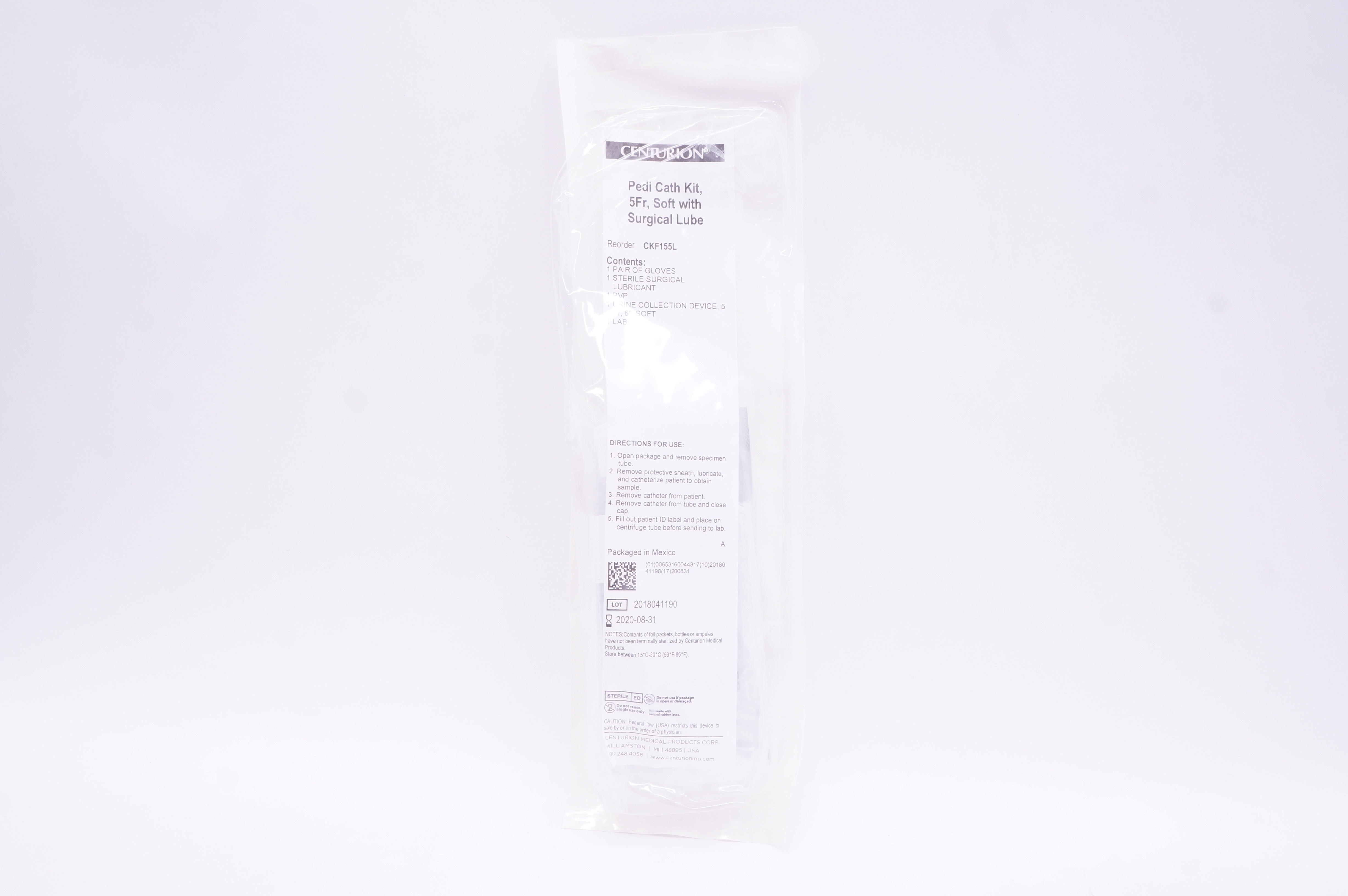 Centurion CKF155L Pedi Cath Kit 5Fr Soft with Surgical Lube (x)
