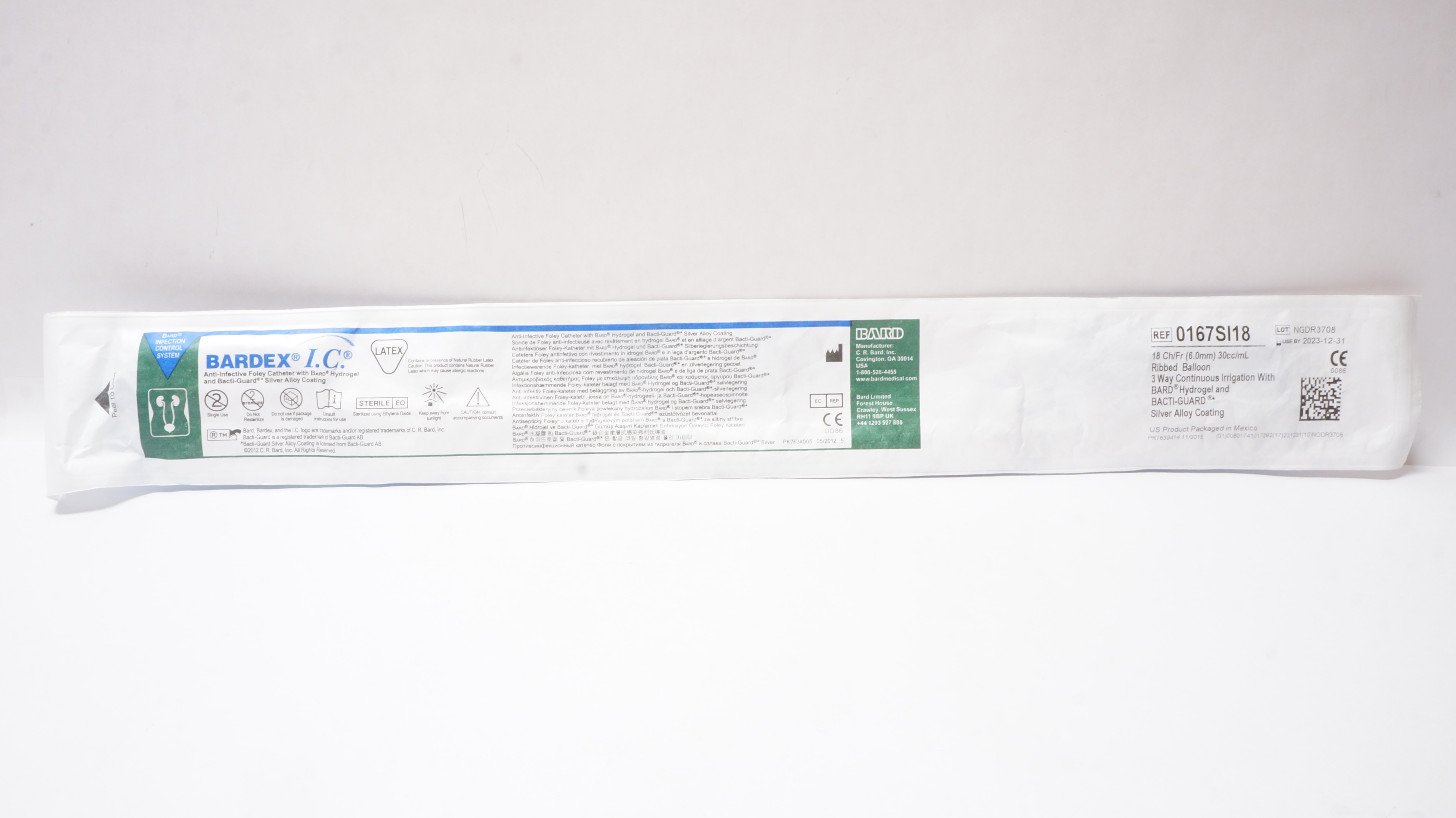 Bard 0167SI18 Bardex I.C. Anti-Infective Foley Cath. 18Ch/Fr 30cc/mL Balloon