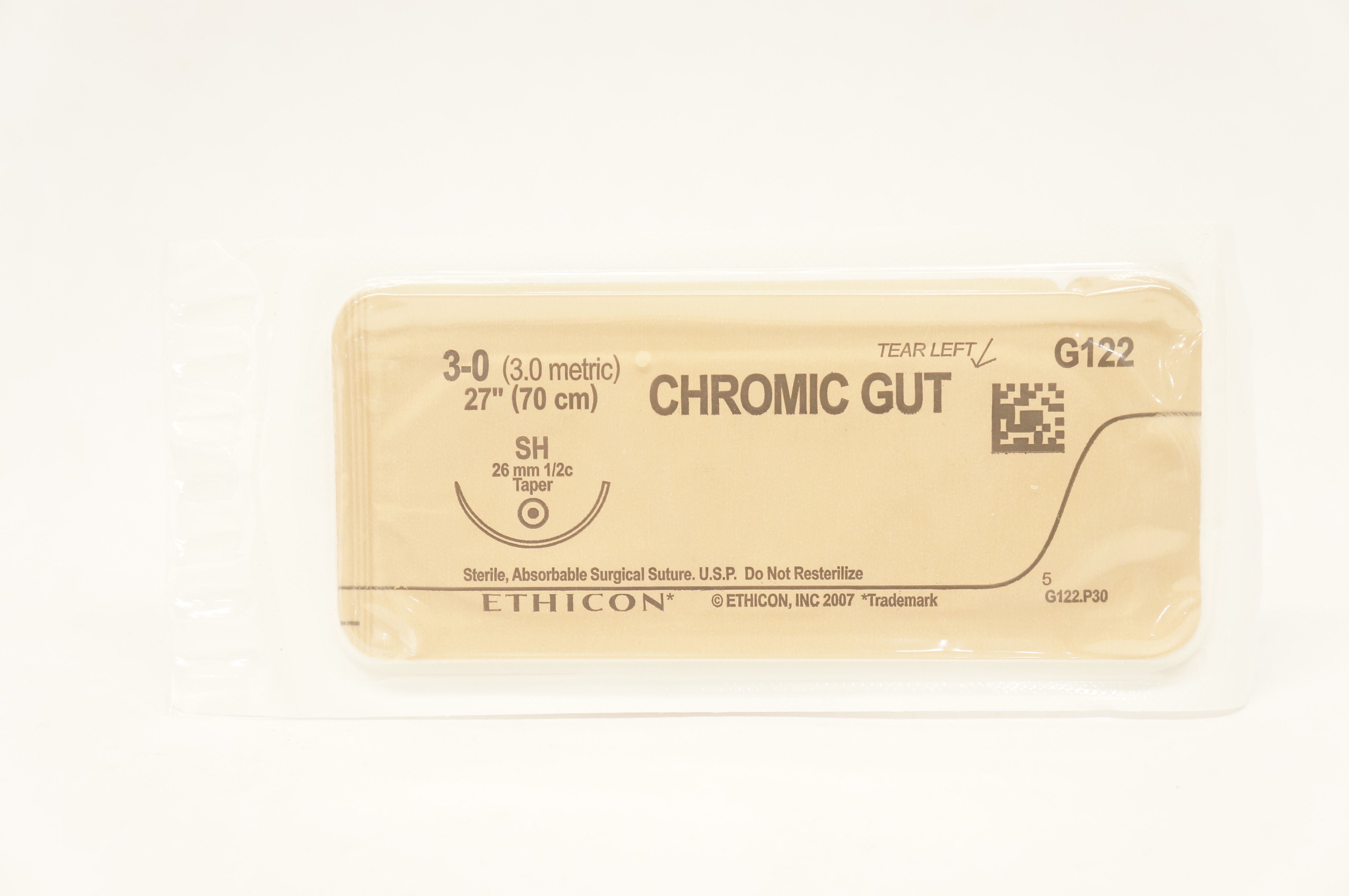 Ethicon G122 3-0 Chromic Gut SH 26mm 1/2c Taper 27inch (x)