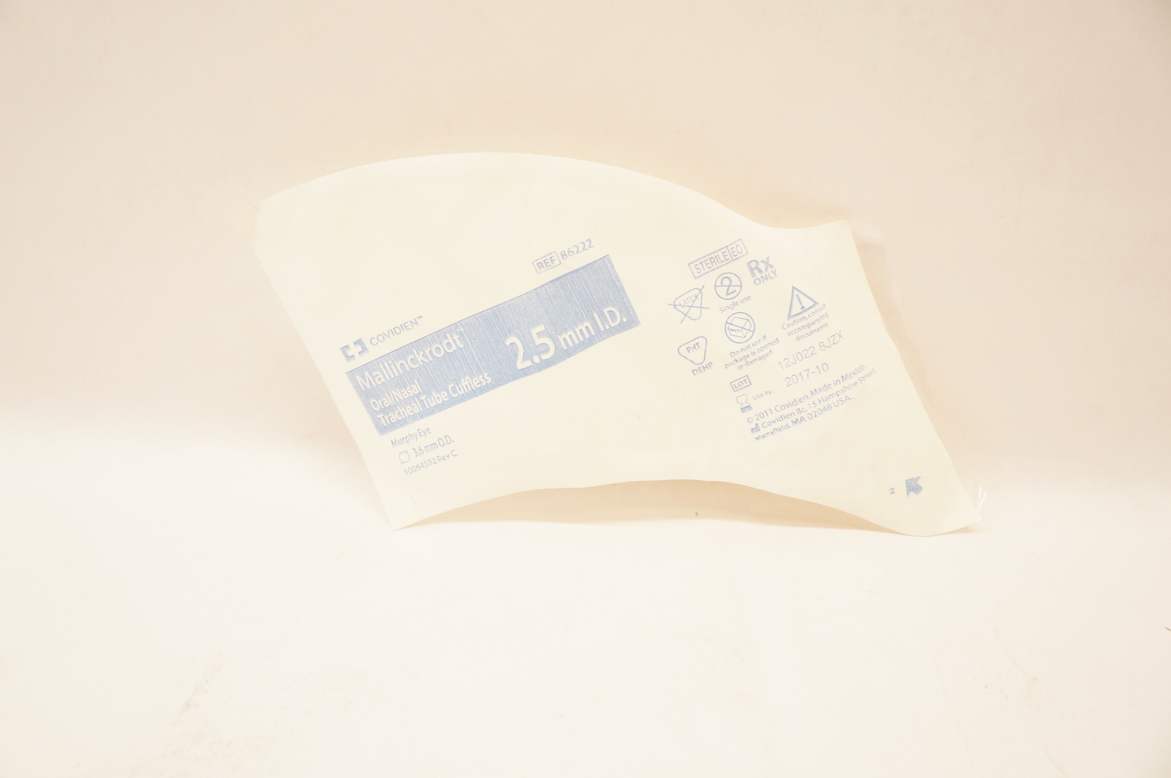 Covidien 86222 Mallinckrodt Oral/Nasal Tracheal Tube Cuffless 2.5ID x 3.6mmOD(x)