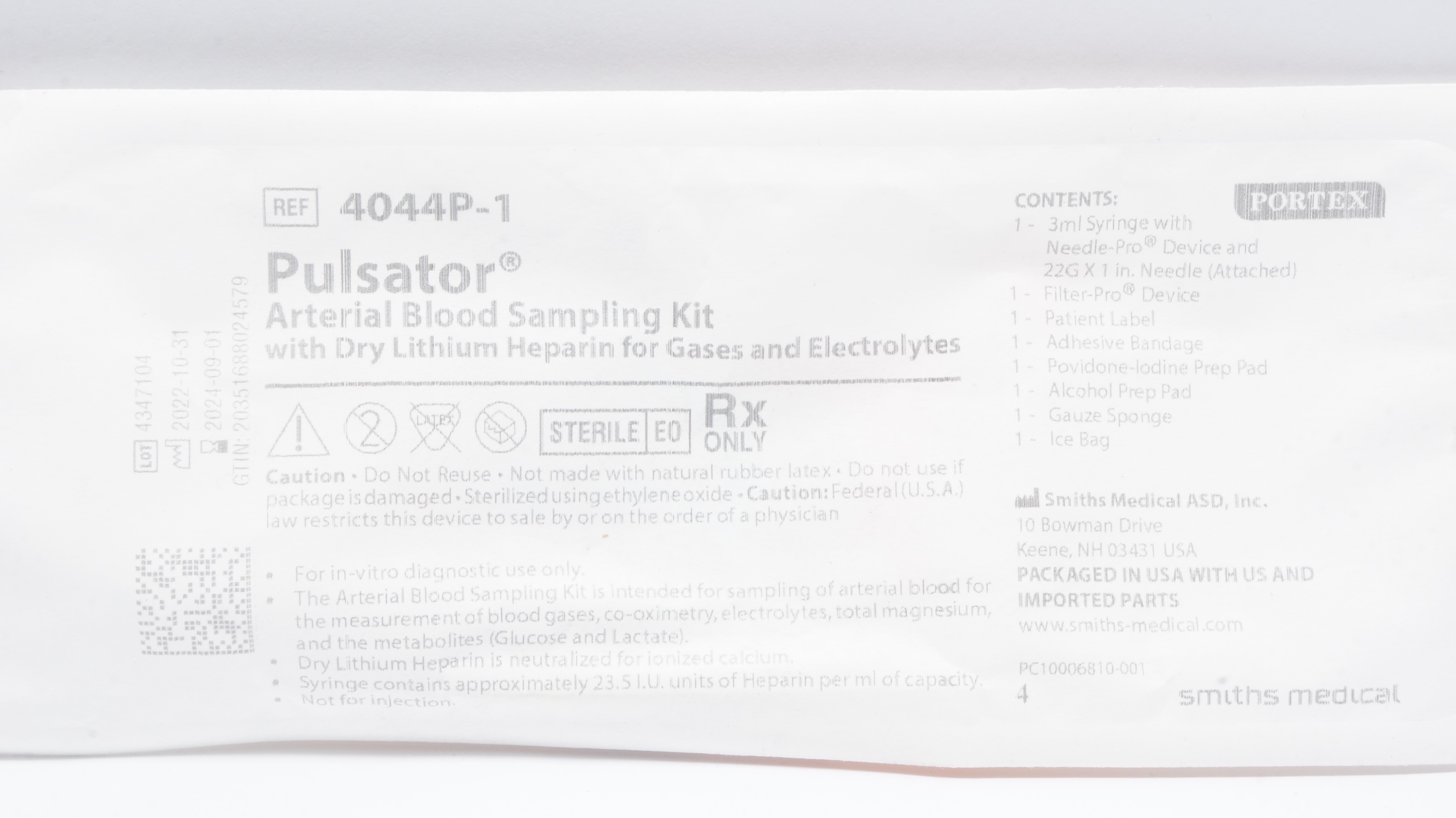 Smiths Medical 4044P-1 Portex Pulsator Arterial Blood Sampling Kit (x)