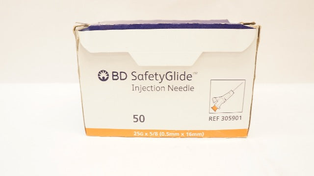 BD 305901 Safety Glide Injection Ndle. 25G x 5/8inch - Box of 35