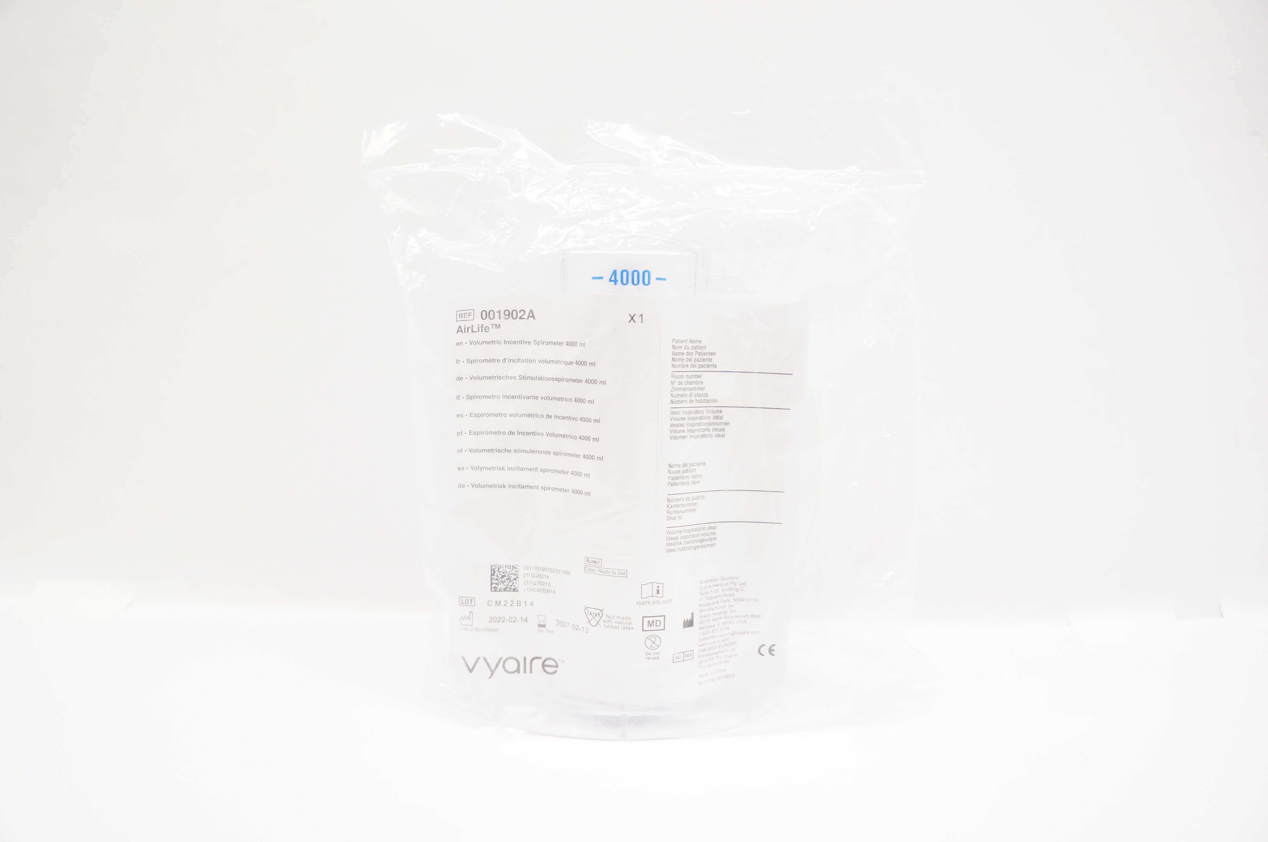 Vyaire 001902A AirLife Volumetric Incentive Spirometer 4000ml