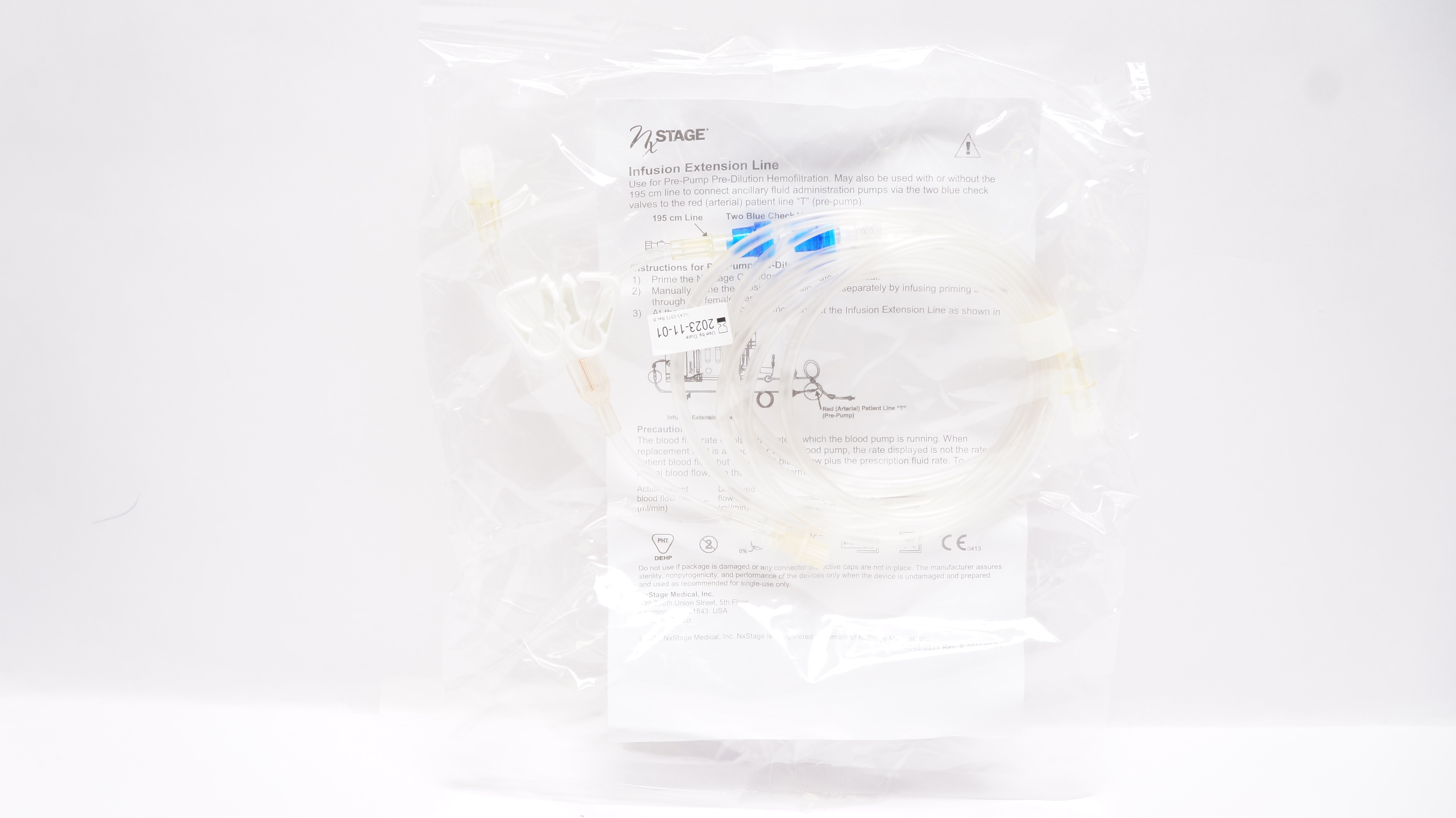 NxStage Infusion Extension Line 195cm 2 Blue Check Valves (x)