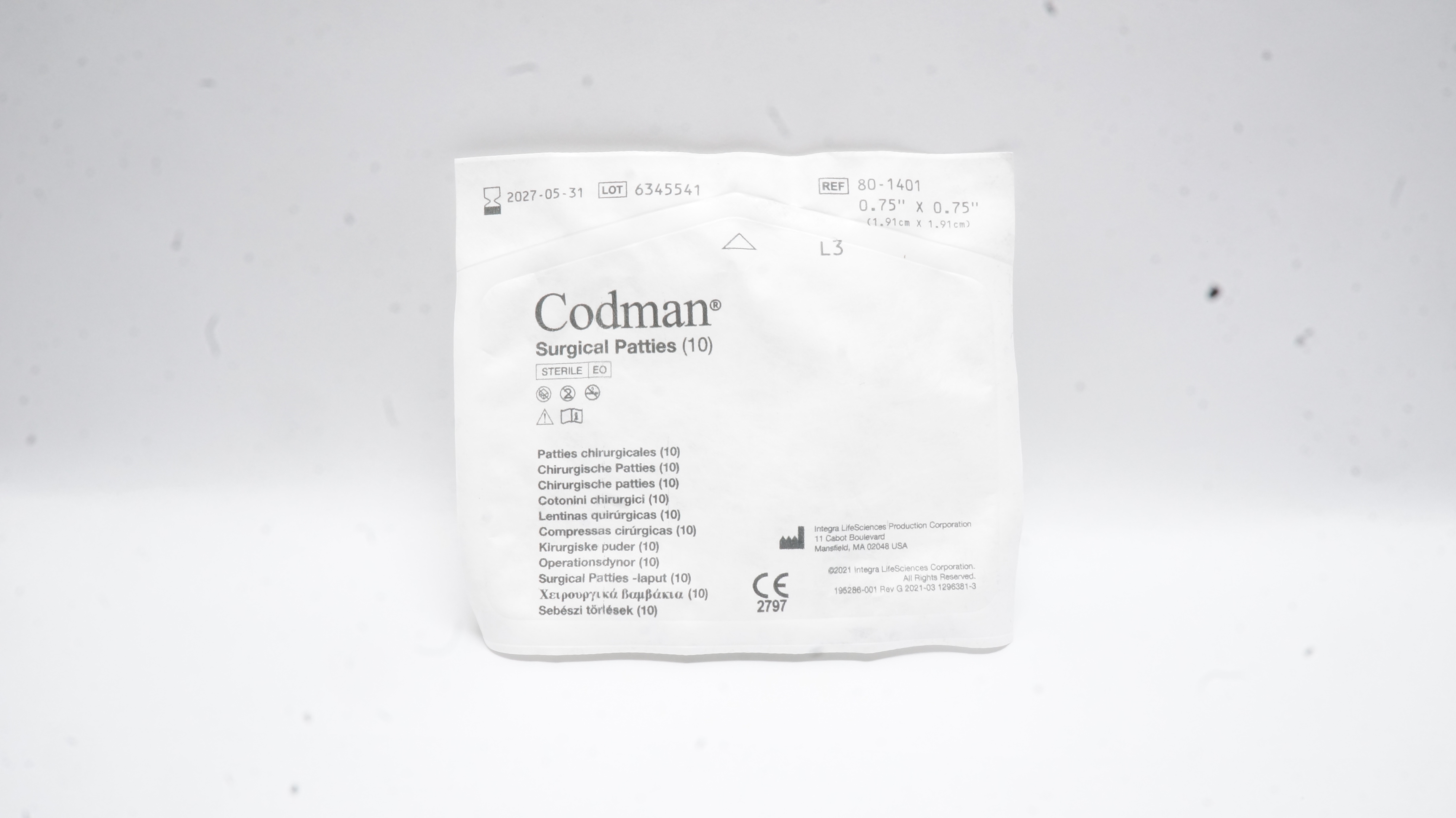 Codman 80-1401 Surgical Patties 0.75inch x 0.75 inch - Pack of 10