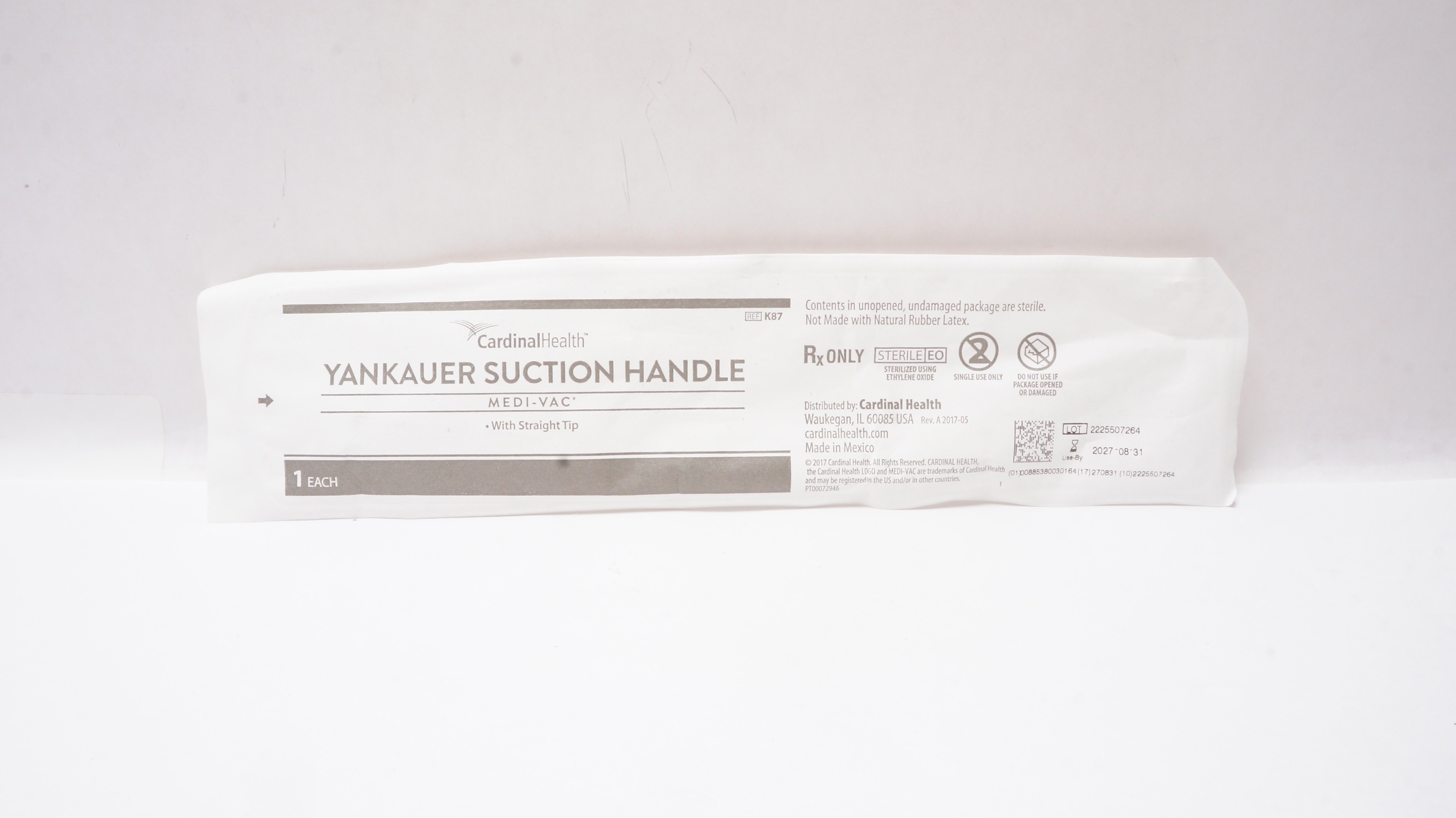 Cardinal Health K87 Medi-Vac Yankauer Suction Handle w/Straight Tip