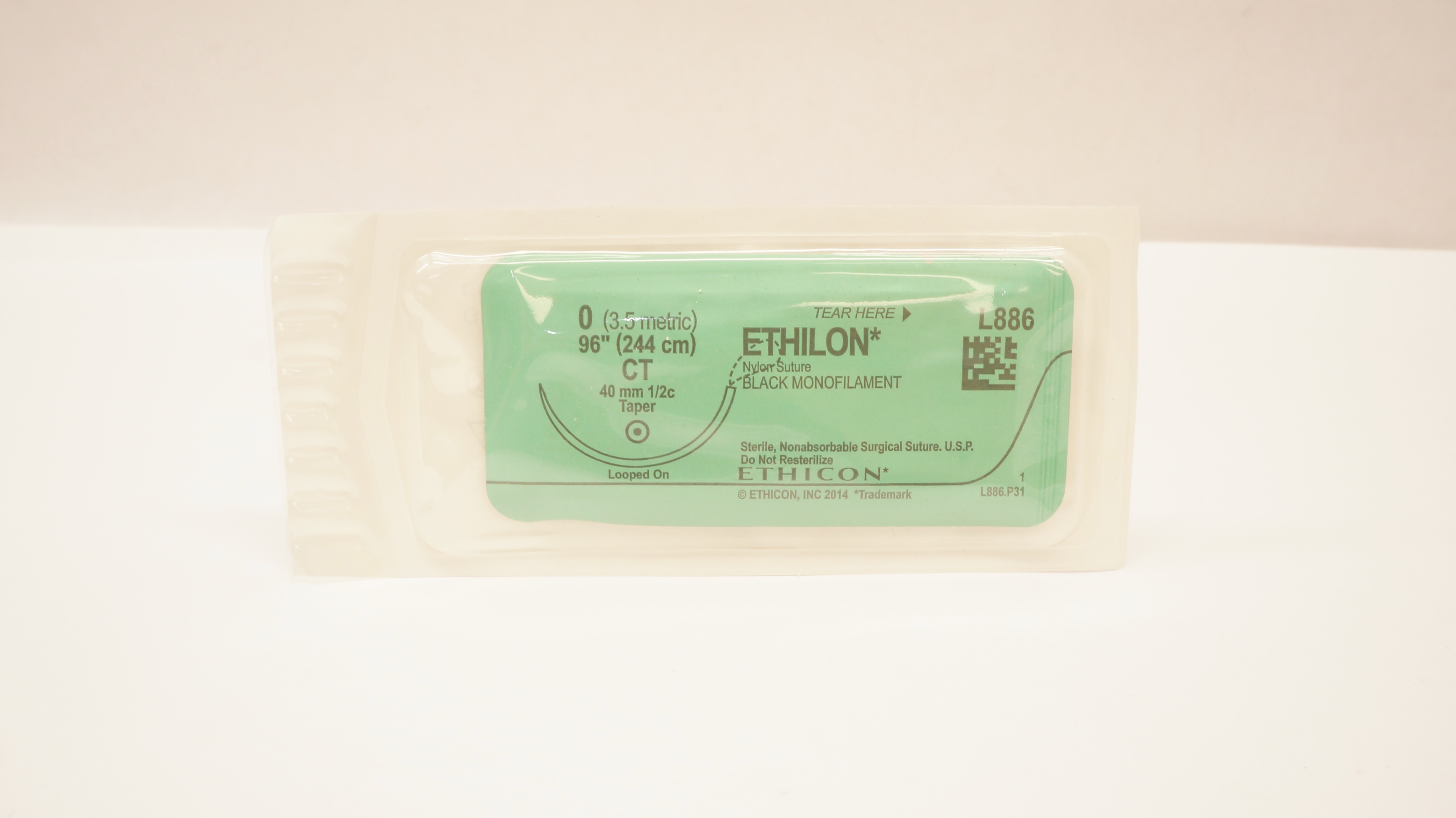 Ethicon L886 0 Ethilon Nylon Stre Black Monofilament CT40mm 1/2c Taper 96inch(x)