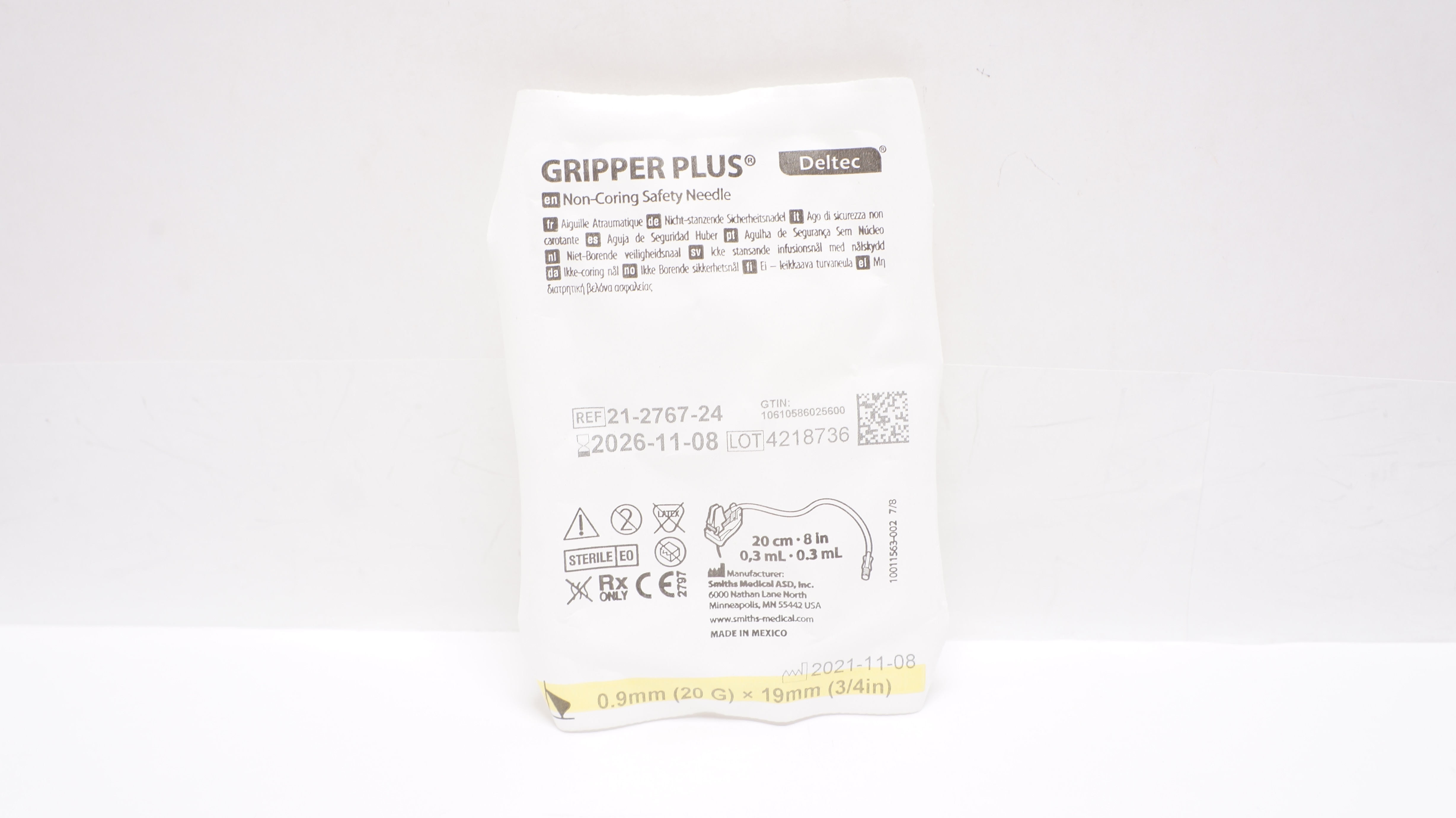 Smith Medical 21-2767-24 Gripper Plus Deltec Non-Coring Safety Ndle 20Gx3/4inch