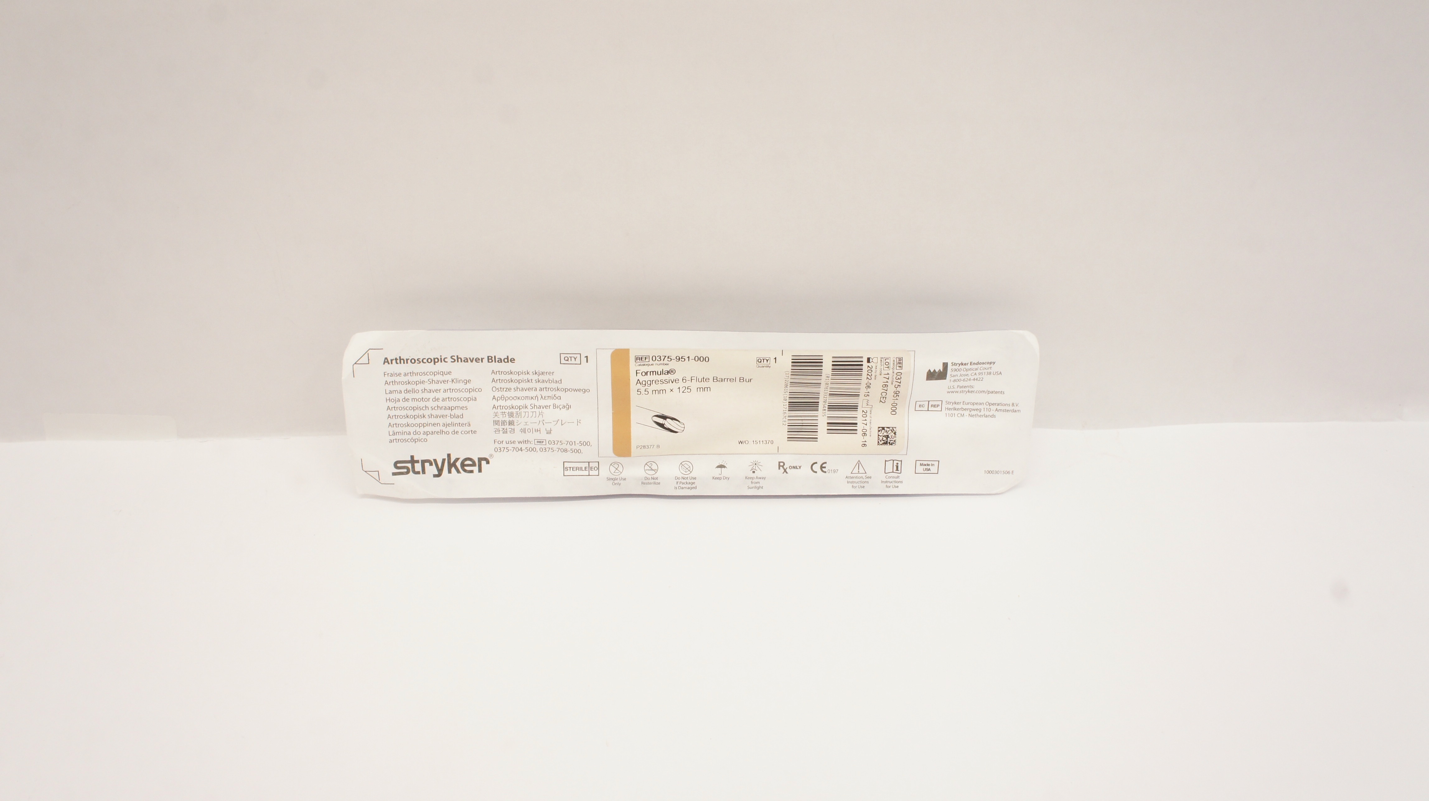 Stryker 0375-951-000 Formula Arthroscopy Blade Barrel Bur 6-Flute 5.5 x 125mm (x)